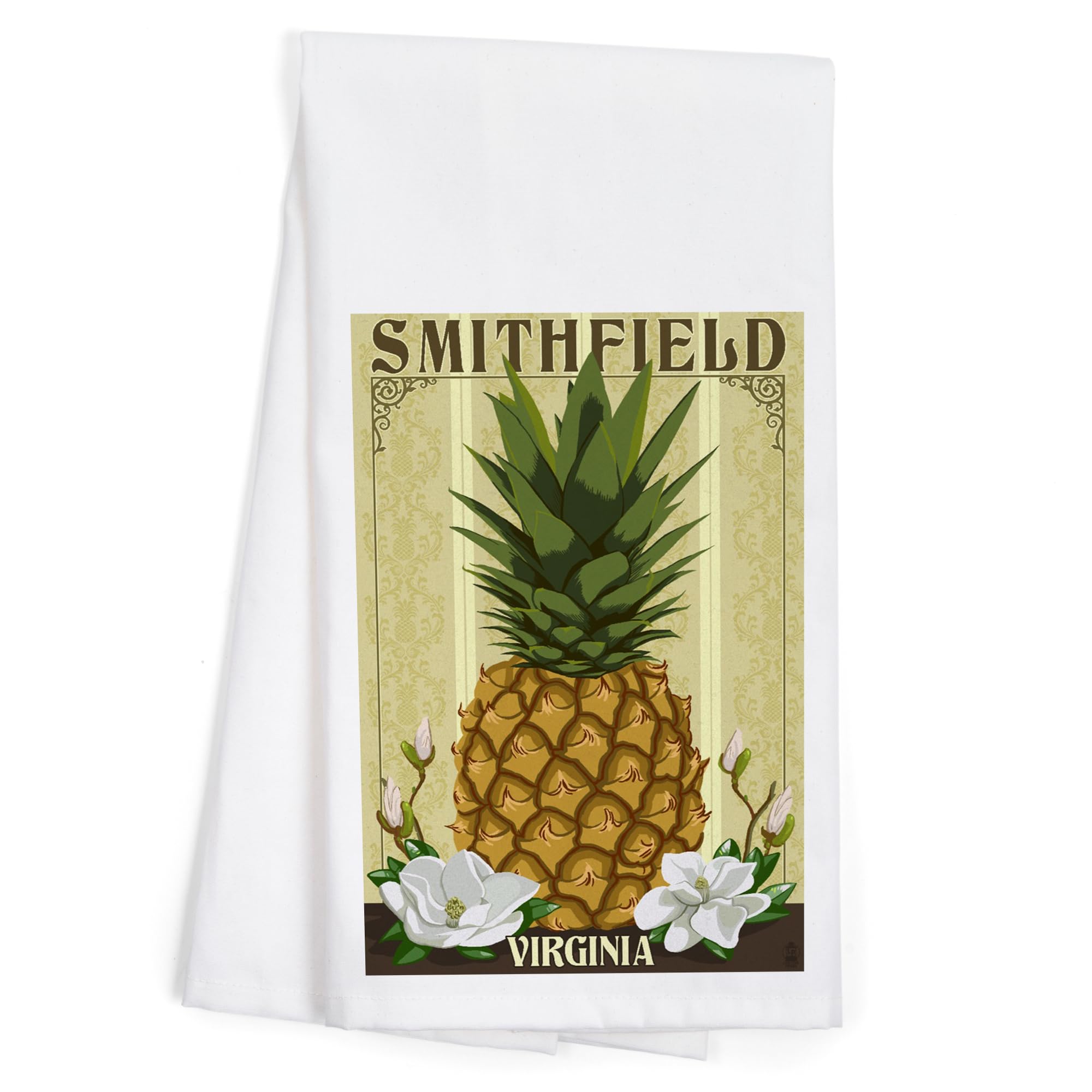 Lantern Press Smithfield Virginia Colonial Pineapple 100% Cotton Tea Towel - Decorative Hand Towel for Kitchen, Bathroom & Home Decor - Perfect for Farmhouse, Cottage & Vintage Style Homes