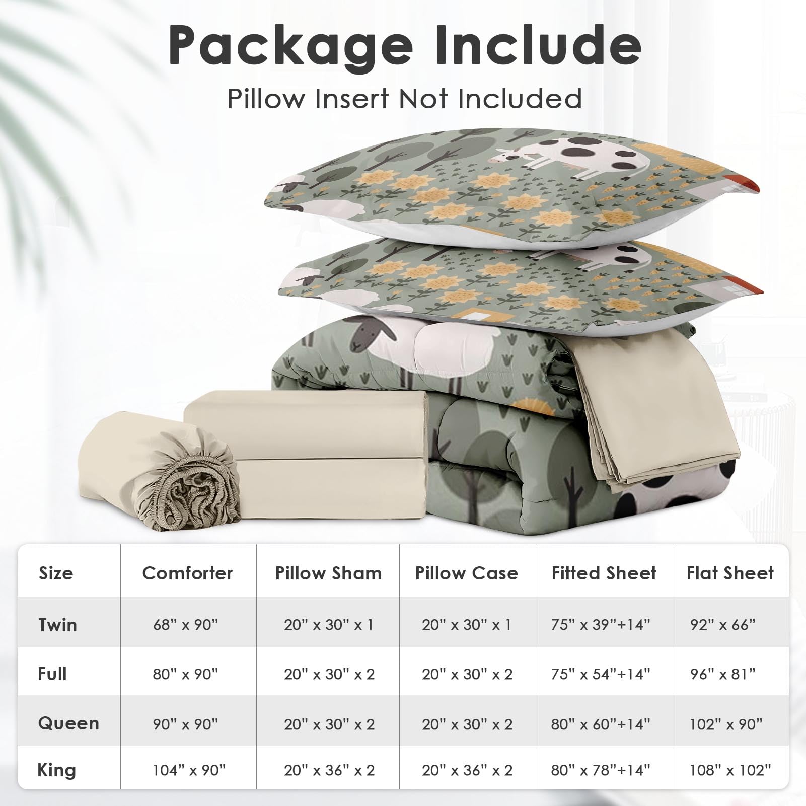 5-Piece Twin Size Comforter Set - Cute Farm Animal Bed in a Bag with Flat Sheet, Fitted Sheet & Pillowcase - Boho Chic Bedding for Kids & Adults - Perfect for Nursery, Dorm Room or Guest Bedroom