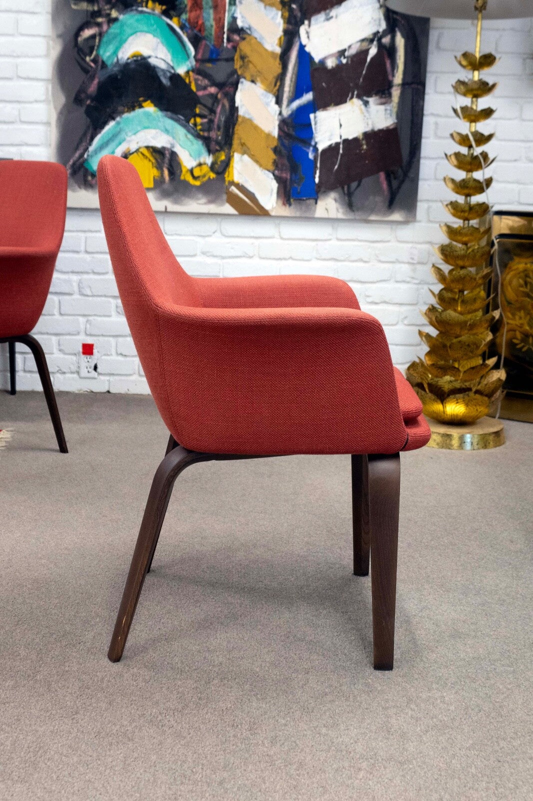 Minotti York Red Contemporary Modern Armchair by Rodolfo Dordoni - Pair of Stylish Little Chairs for Living Room, Lounge & Office Decor