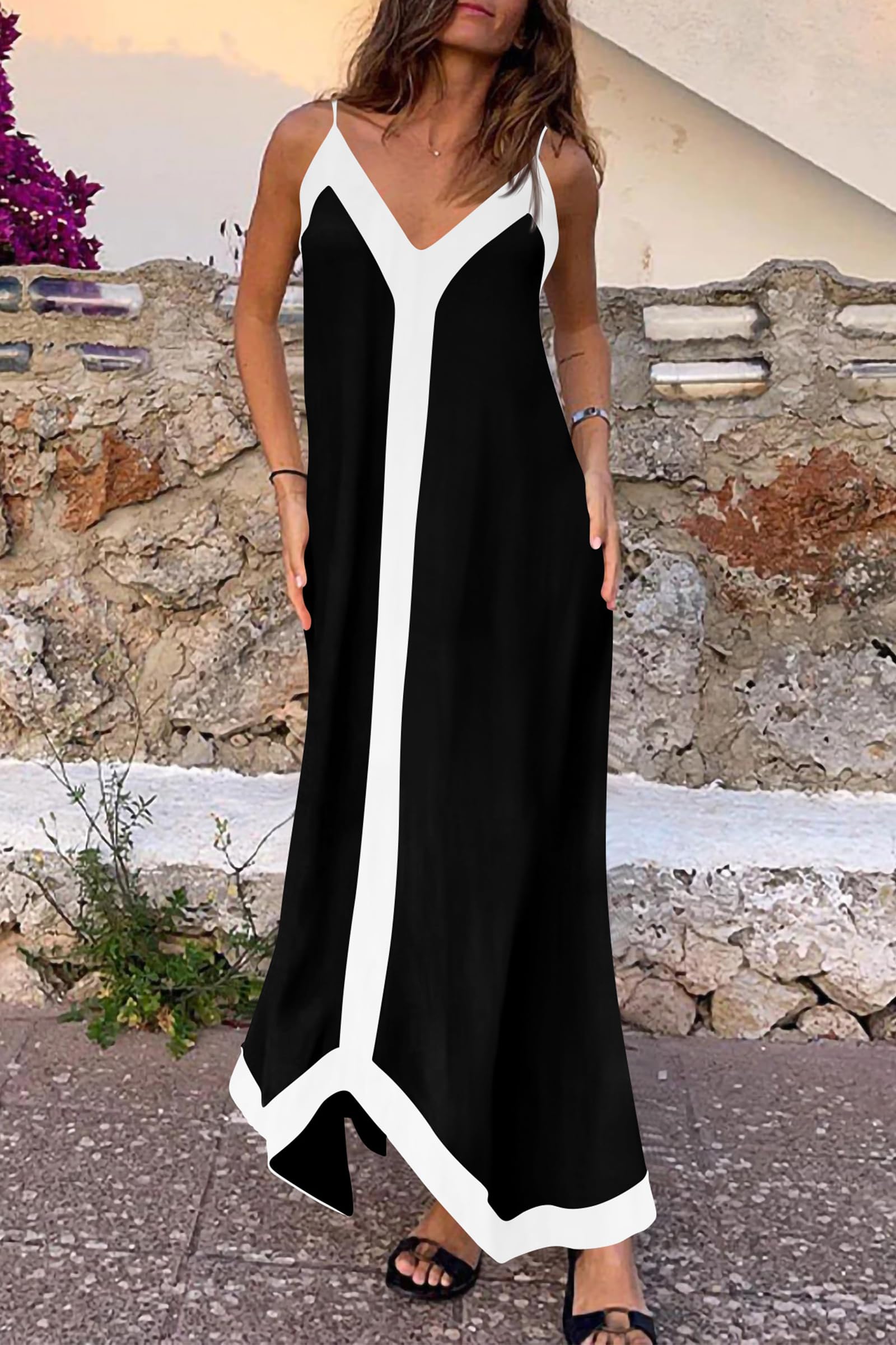 PRETTYGARDEN Women's Summer Maxi Dress 2025 - Sleeveless V-Neck Spaghetti Strap Flowy Elegant Beach Wedding Party Dress for Vacation, Date Night & Special Occasions