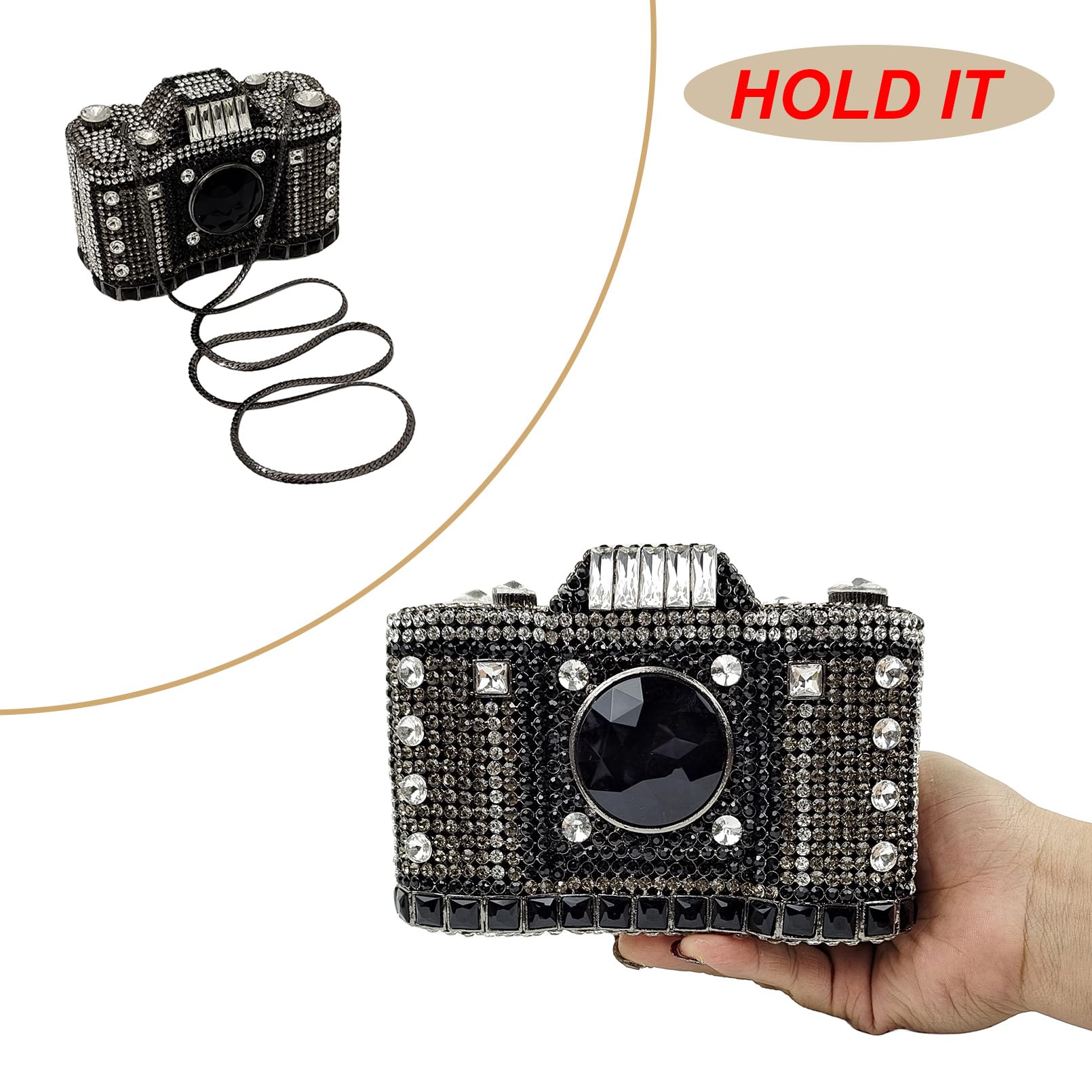Crystal Clutch Purse - Cute Camera Shaped Mini Rhinestone Evening Bag for Women, Wedding Party Handbag | Elegant Accessory for Prom, Date Night & Special Occasions