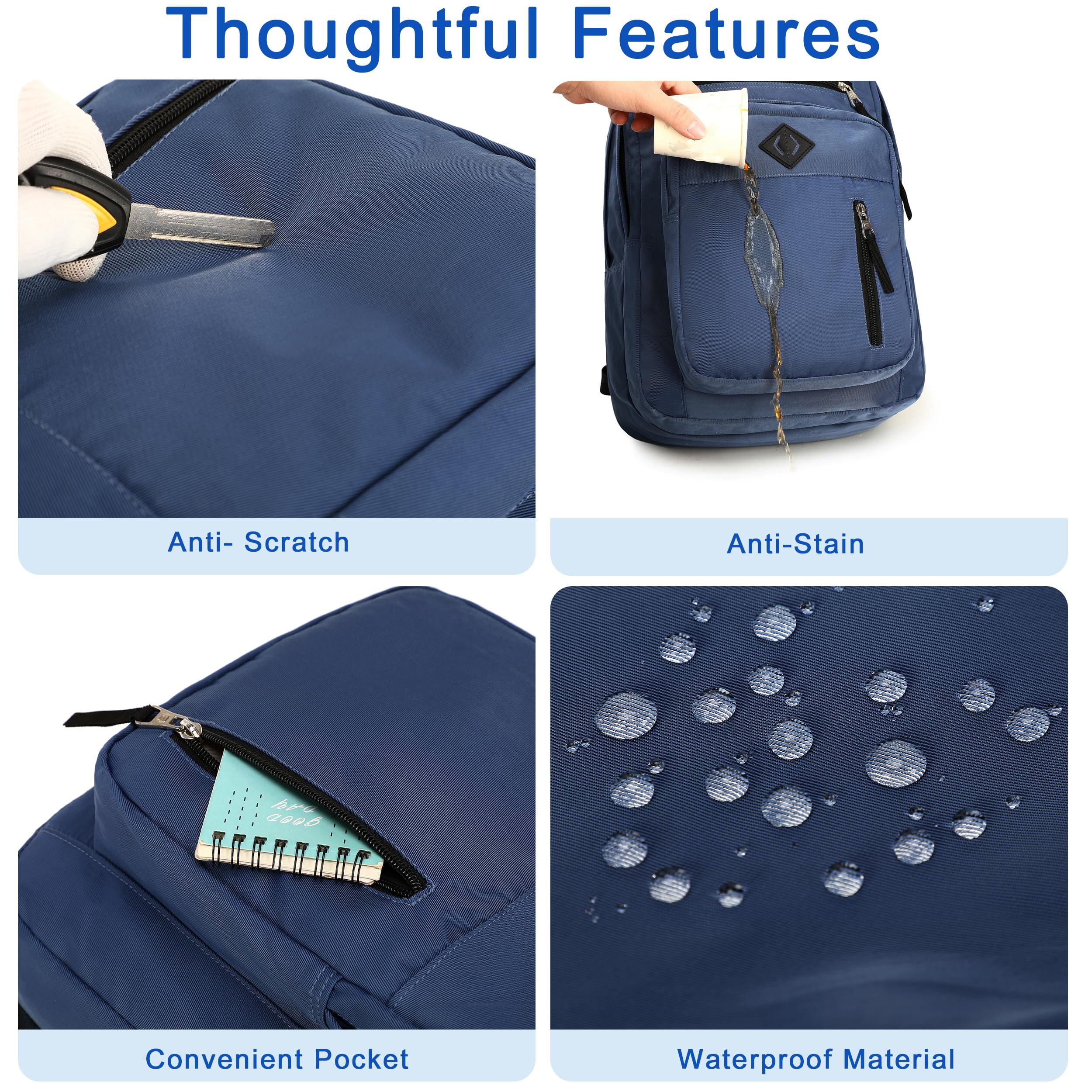 17 Inch Waterproof Laptop Backpack for Women & Men - Large College Bookbag, Work Business Travel Backpack, School Bag for Kids Boys Girls Students Teens - Perfect for School, Office, Gym & Daily Commute - Blue