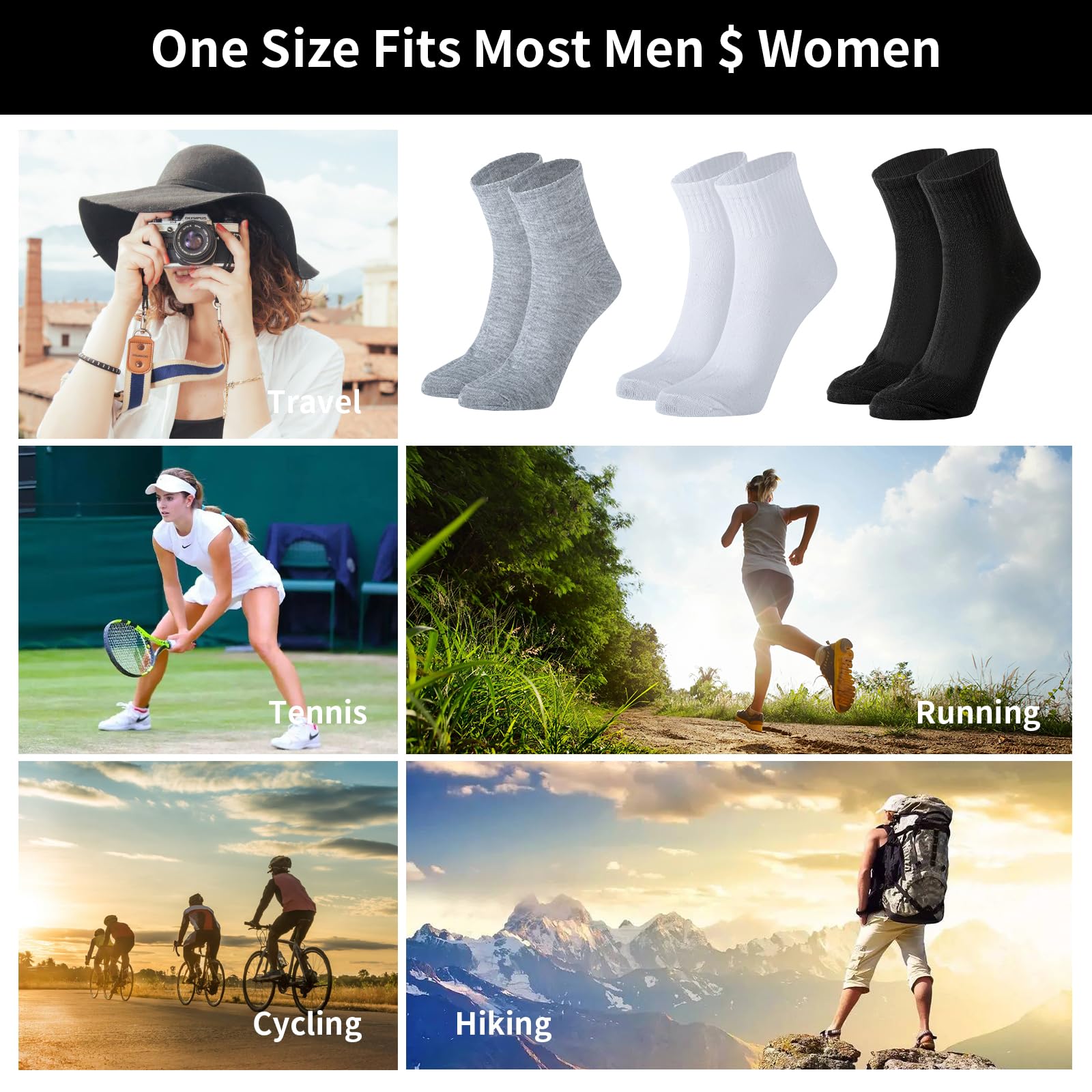 720 Pairs Men's Quarter Ankle Socks Bulk Pack - Breathable Moisture-Wicking Athletic Socks for Running, Gym & Casual Wear - Comfortable Unisex Socks for Men & Women (Great for Homeless Shelters & Donations)