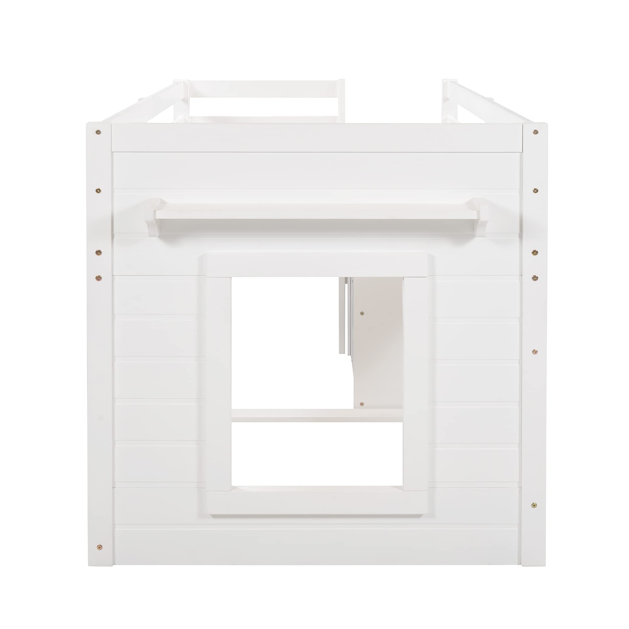 Harper & Bright Designs Wooden Twin Loft Bed with Storage Drawers, Cabinet & Bedside Tray - Low Loft Bed for Kids, Girls & Boys (White) - Perfect for Small Bedrooms, Dorm Rooms & Space-Saving Kids' Rooms