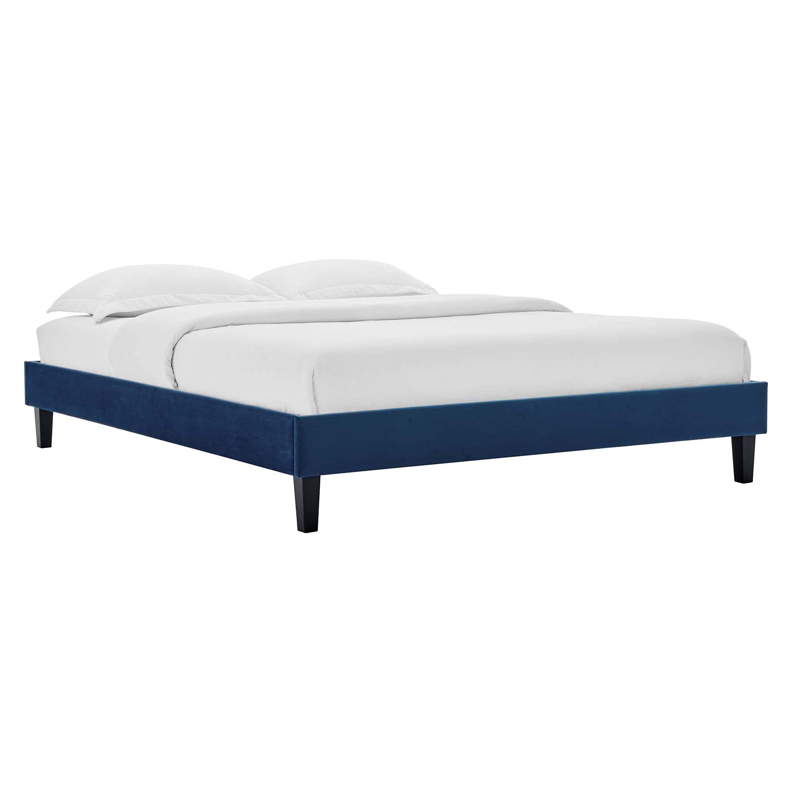 Modway Reign King Size Platform Bed Frame with Navy Upholstered Headboard - Modern Bedroom Furniture for Master Suite & Guest Room