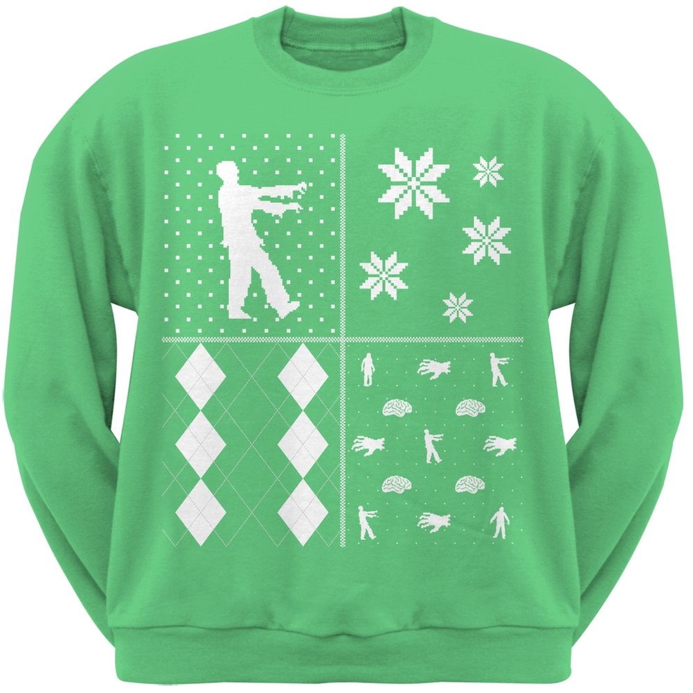 Old Glory Zombies Ugly Christmas Sweater - Green Crewneck Sweatshirt for Men & Women | Holiday Party Outfit, Christmas Costume, Funny Xmas Gift (Small)