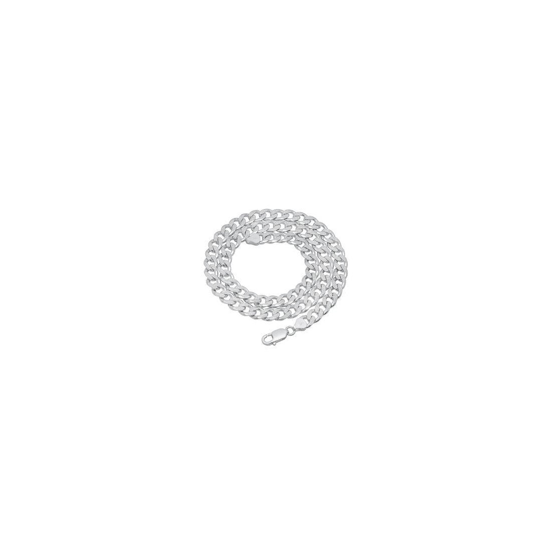 7MM 160 Curb Flat Link Chain - .925 Solid Sterling Silver Necklace for Men & Women - Sizes 7