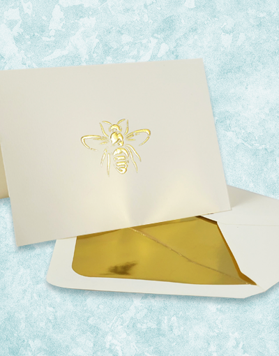 Golden Bee Embossed Note Cards - Elegant Stationery for Thank You Notes, Wedding Invitations & Special Occasions (Set of 20)
