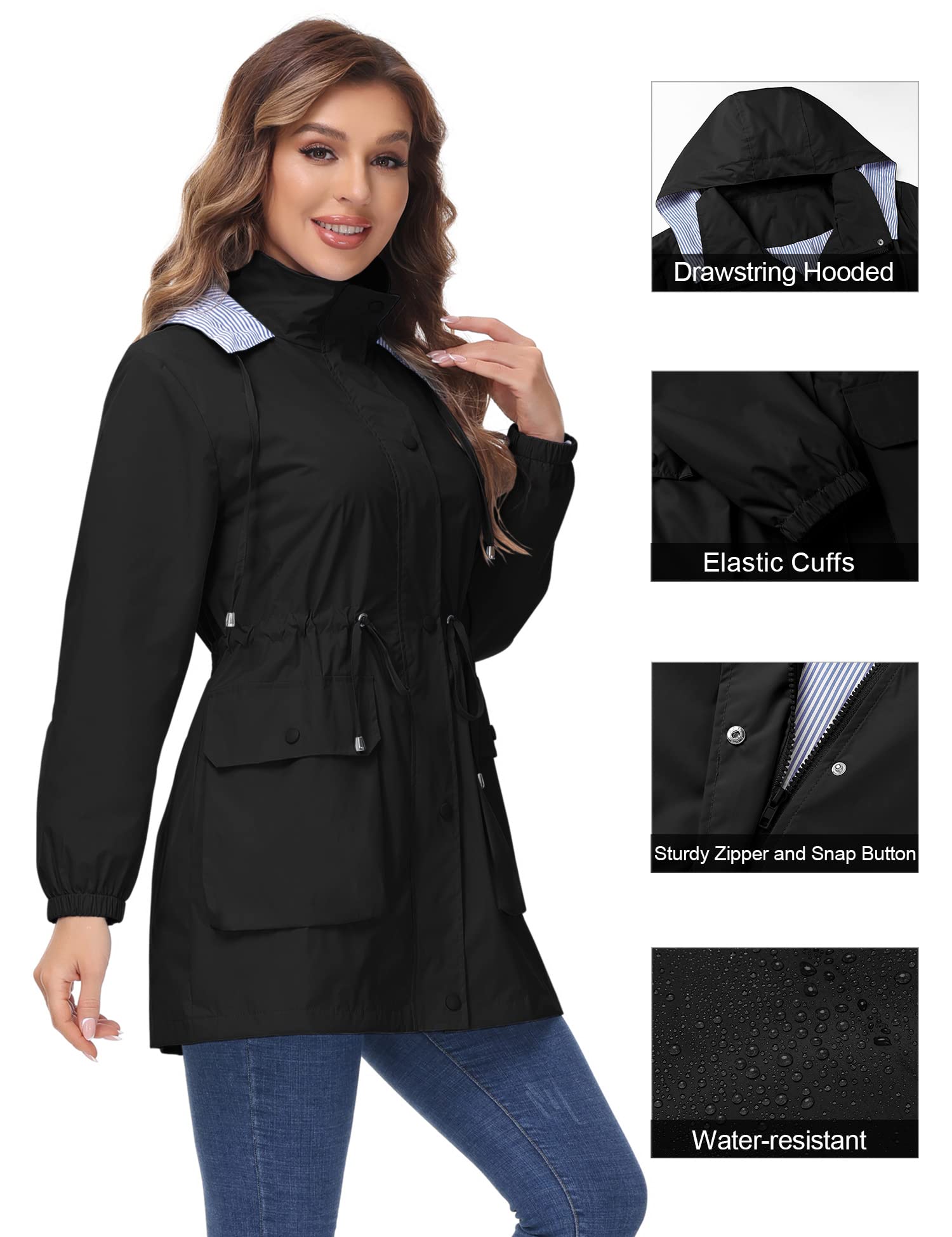 **Avoogue Women's Lightweight Waterproof Raincoat with Hood - Fashionable Long Trench Coat for Outdoor Activities, Hiking, and Commuting**