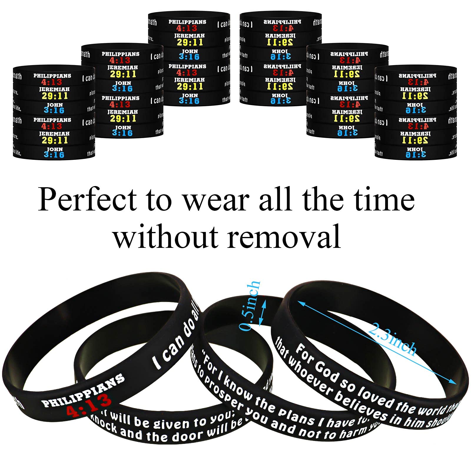 48 Pack Christian Bible Verse Bracelets - Bulk Rubber Silicone Scripture Wristbands with Inspirational Messages of Faith, Hope & Belief - Perfect for Church Groups, Bible Study, Youth Ministry & Christian Gifts