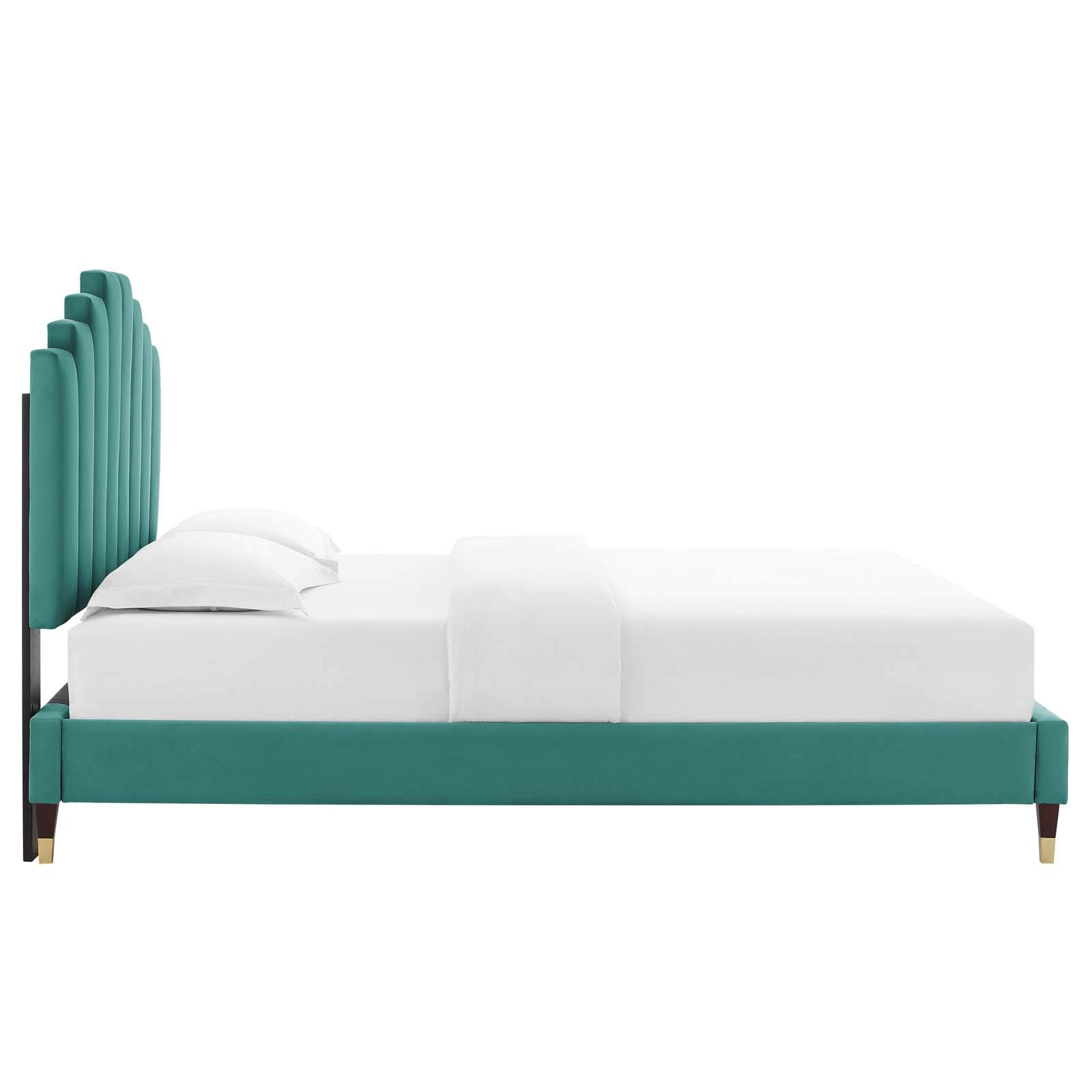 Modway Elise Channel Tufted Performance Velvet Full Platform Bed - Teal Upholstered Bed Frame with Gold Metal Legs | Modern Bedroom Furniture for Master Bedroom, Guest Room & Apartment