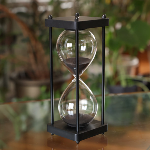 Premium Square Black Hourglass with Black Spindles - Choose Black, White, Natural or Gold Sand | Elegant Home Office Decor, Meditation Timer & Unique Gift Idea