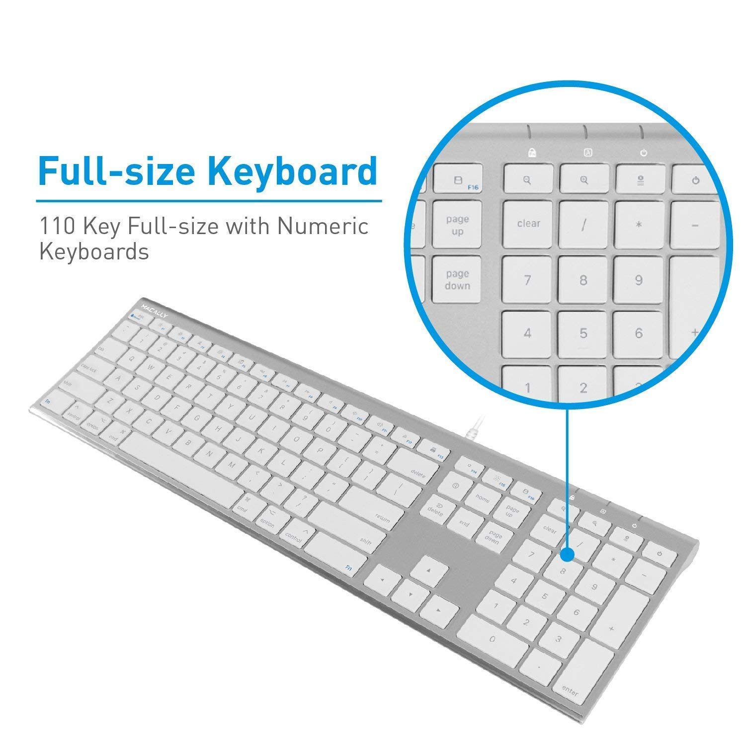 Macally Ultra Slim Wired Computer Keyboard with Vertical Laptop Stand - Ergonomic Space-Saving Design for Home Office & Workspace Productivity