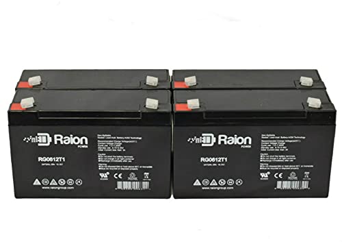 Raion Power RG0612T1 6V 12Ah AGM Replacement Battery for Leoch DJW6-12 - 4 Pack - Perfect for UPS Backup, Emergency Lighting, and Solar Power Systems