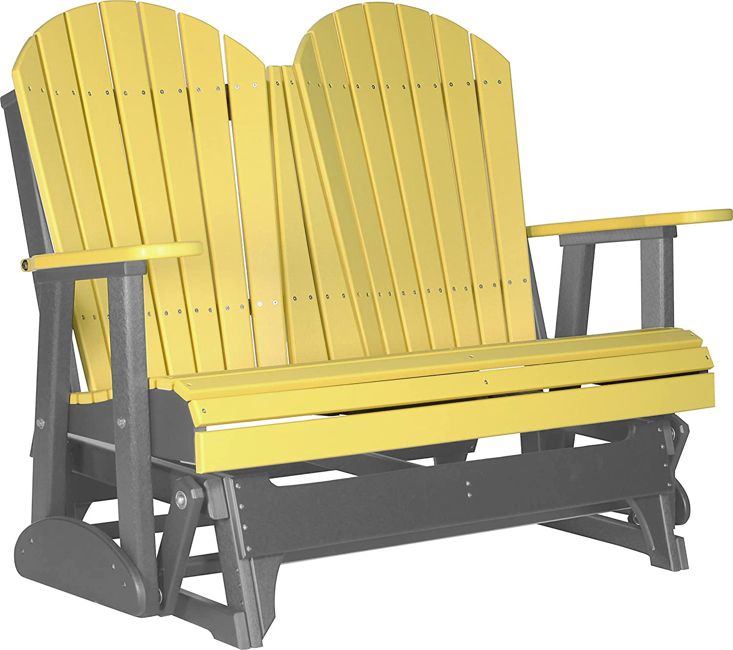 LuxCraft 4 ft. Yellow Recycled Plastic Adirondack Outdoor Glider Chair with Cup Holder - Perfect for Patio, Garden, Poolside & Backyard Relaxation