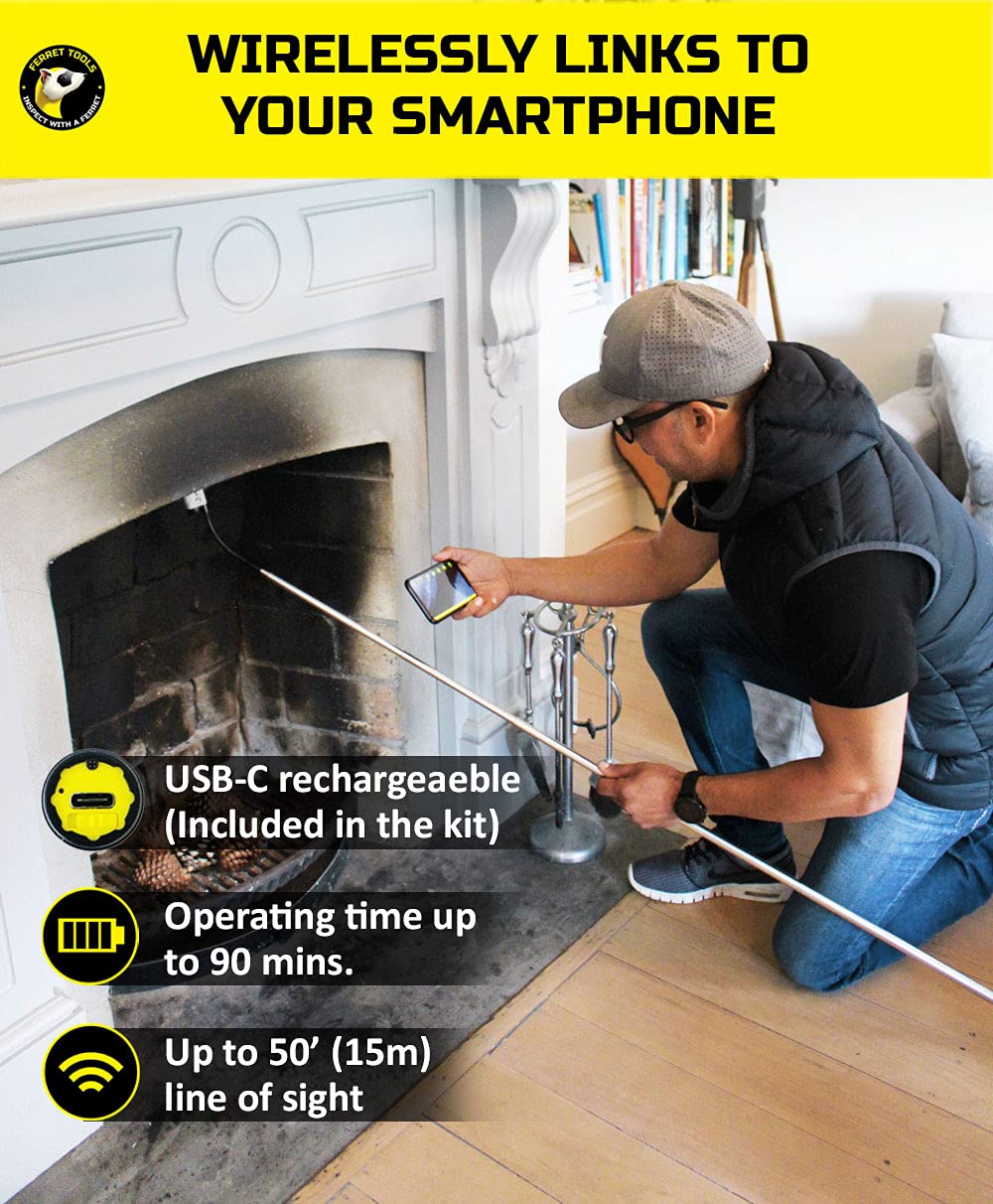 720P HD Wireless Inspection Camera with Digital Zoom & Adjustable LED Lights - IP67 Waterproof, Free App & Bar Adapters - Perfect for Plumbing, HVAC, Automotive & Home Inspections