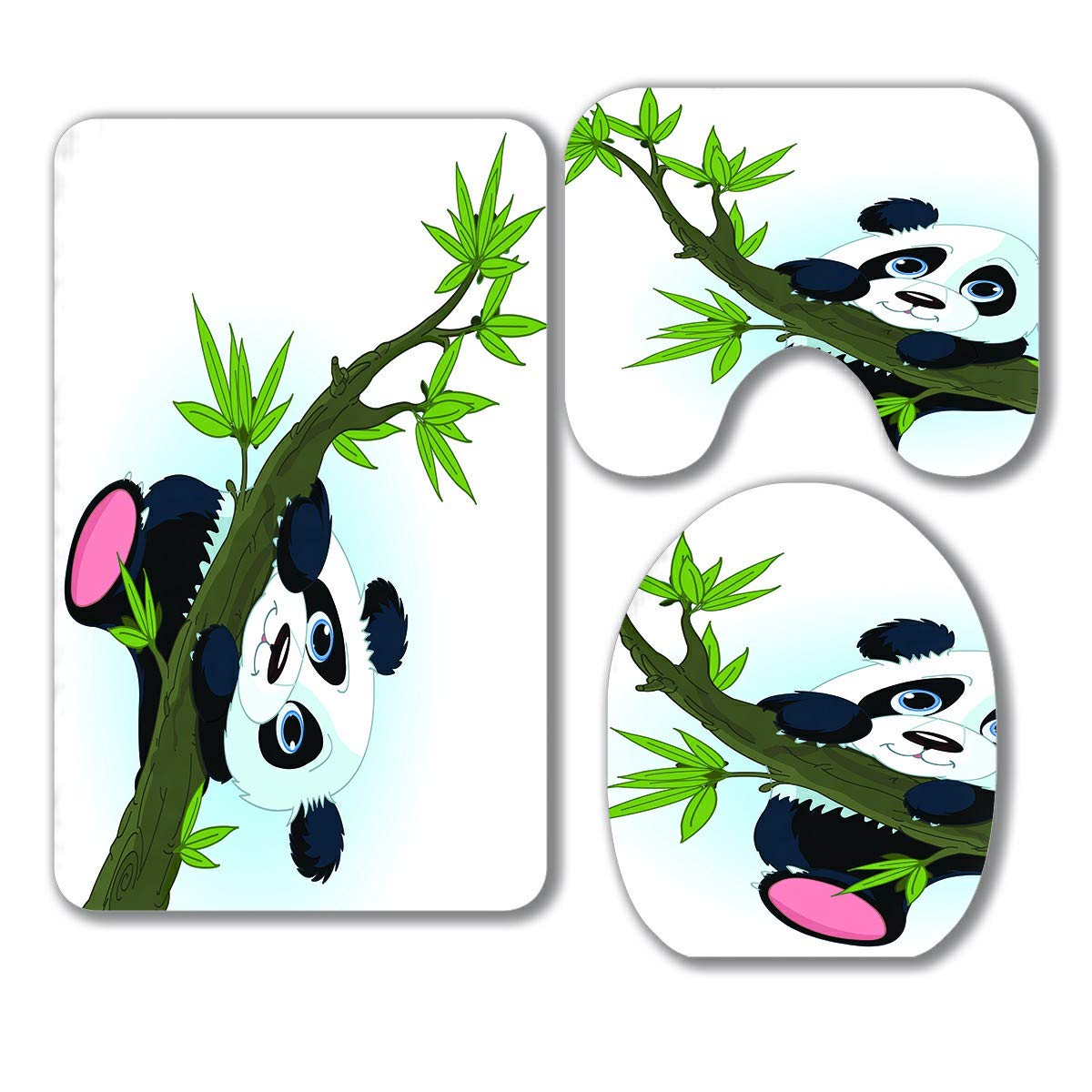 ABPHQTO Adorable Giant Panda Climbing Tree 3-Piece Bathroom Rug Set - Soft Bath Mat, Contour Mat & Toilet Lid Cover - Perfect for Kids' Bathroom, Nursery or Panda-Themed Home Decor