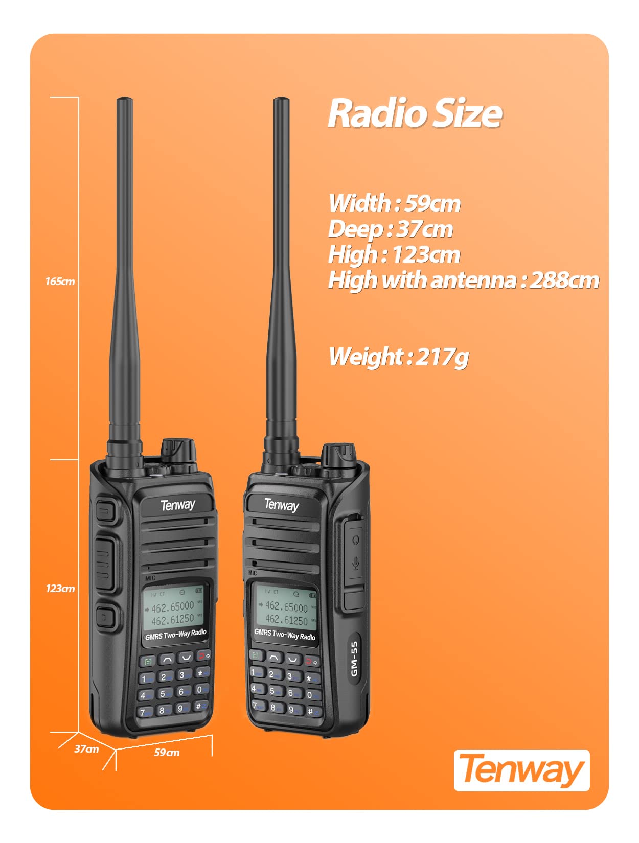 GM-55 GMRS Handheld Two-Way Radio with Long Range & Repeater Capability | USB Type-C Rechargeable | NOAA Weather Alerts | Ideal for Camping, Hiking, Skiing & Off-Road Adventures | Emergency Communication & Outdoor Activities