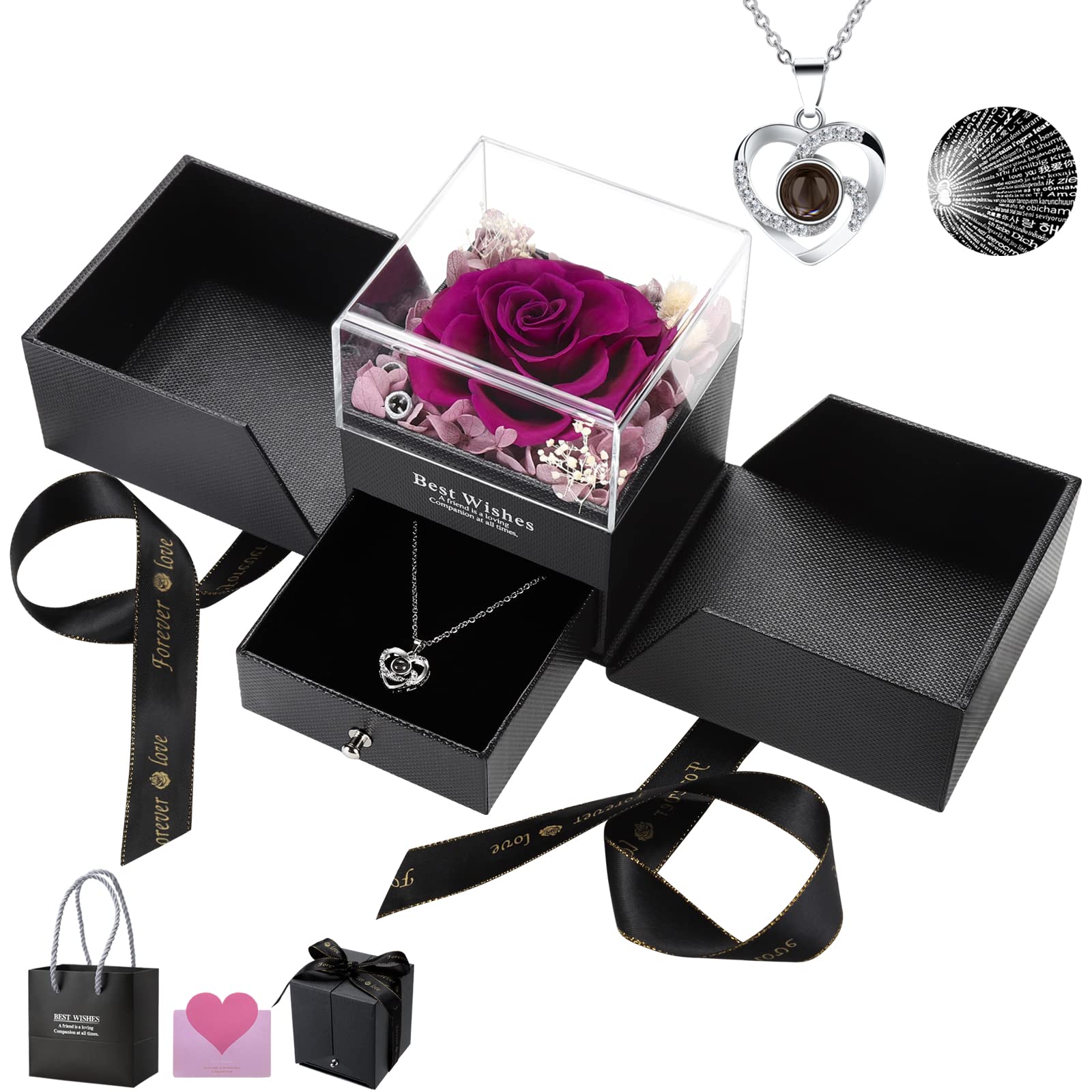 Real Preserved Rose in Gift Box - Romantic Anniversary & Christmas Gifts for Women, Wife, Girlfriend, Mom & Grandma - Perfect for Valentine's Day, Graduation & Special Occasions (Purple)