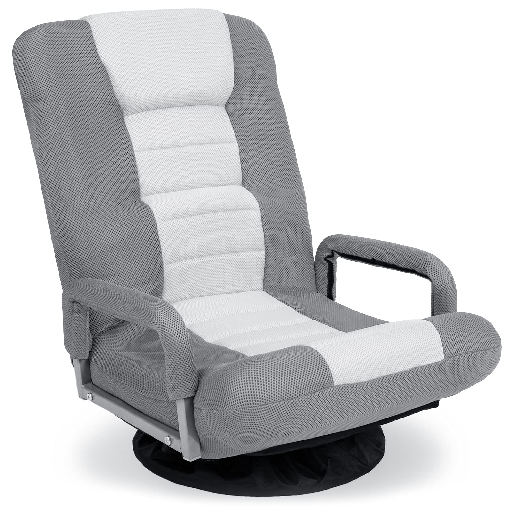 Best Choice Products 360-Degree Swivel Gaming Chair - Adjustable Foldable Backrest with Lumbar Support & Armrests for Ultimate Comfort - Gray/White Multipurpose Floor Rocker for Gaming, TV Watching, Reading & Relaxation