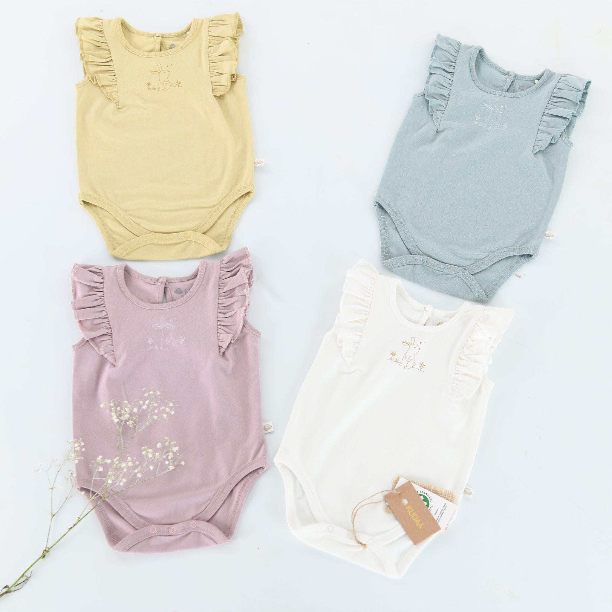 Organic Frilly Bunsuit for Babies - Soft Green Tea Color - Perfect for Newborn Photoshoots, Playtime & Special Occasions