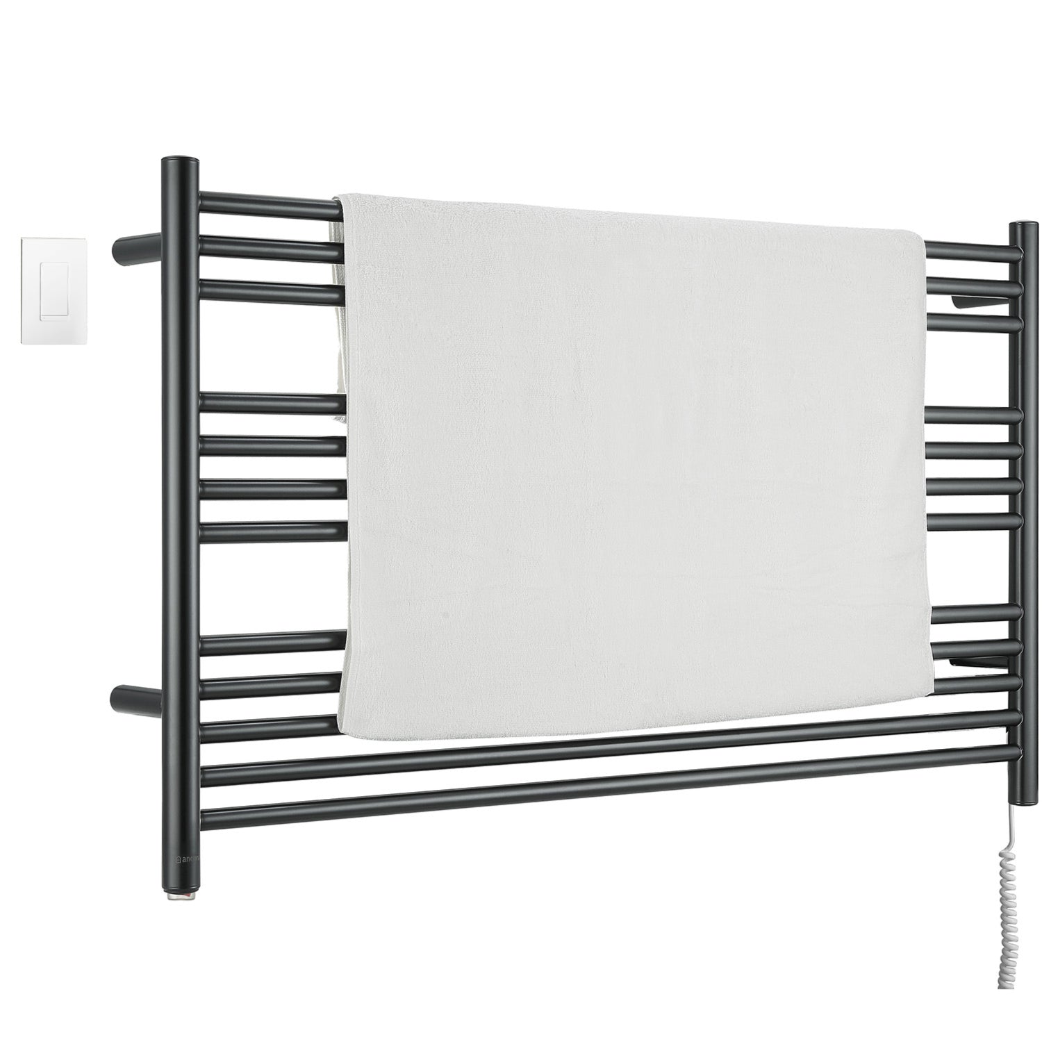Ancona Amplia Dual 12 Bar Hardwired & Plug-in Heated Towel Warmer - Matte Black with WiFi Timer - Perfect for Bathroom, Spa & Luxury Home Use