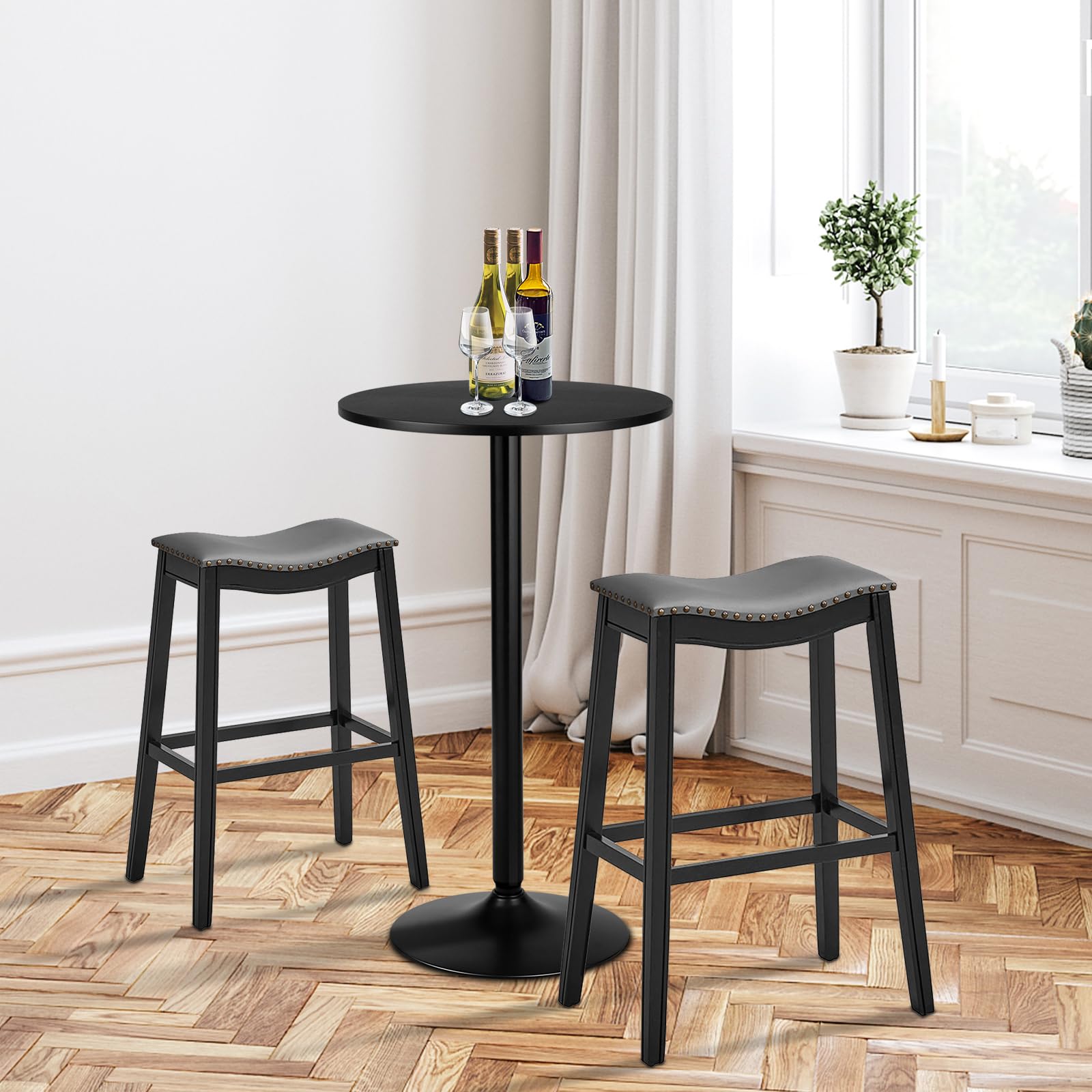 Moccha Pub Bar Table - 40-Inch Tall Round Cafe Table with 24-Inch MDF Tabletop & Metal Base, Modern Cocktail Table for Dining Room, Living Room, Bistro, Restaurant, Home, Black - Perfect for Small Spaces, Patio, and Outdoor Entertaining
