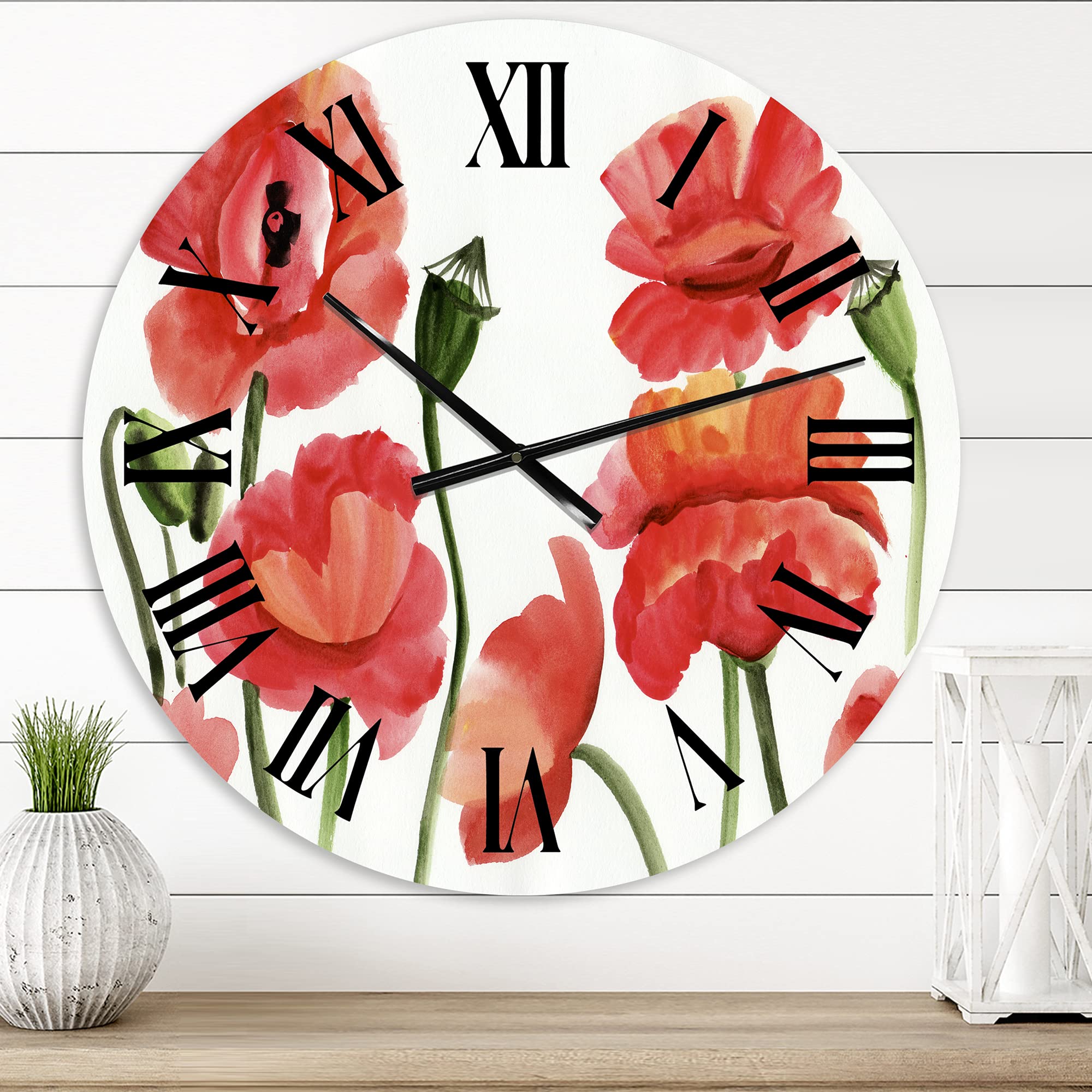 Vintage Red Poppies Wall Clock - Large 14 Inch Traditional Floral Wall Decor for Living Room, Bedroom, Kitchen & Office | Silent Non-Ticking Mechanism | Perfect Home & Gift Idea