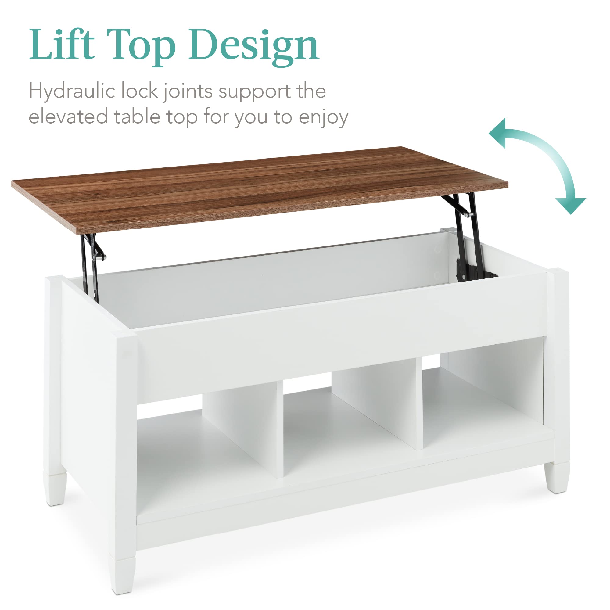 Best Lift Top Coffee Table with Hidden Storage - Solid Wood Dining & Accent Table for Living Room, Display Shelves - White/Brown - Perfect for Small Spaces & Home Organization