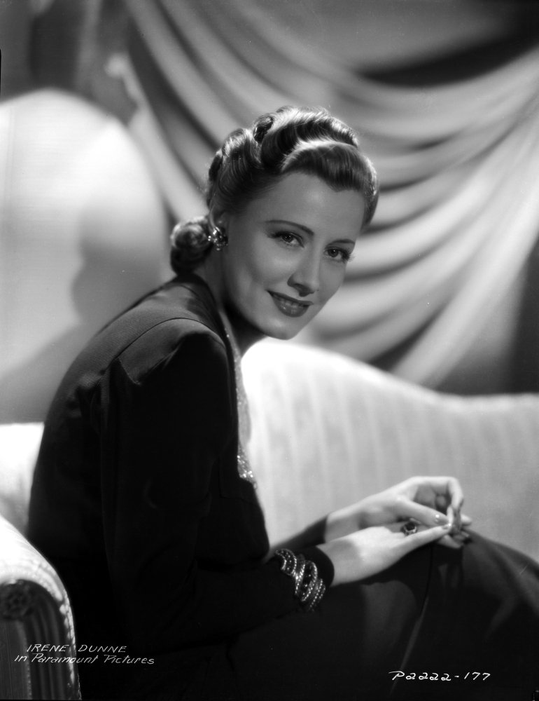 Vintage Irene Dunne Portrait Photo Print - Classic Hollywood Actress Dress Sitting Pose - 24x30 Inch Wall Art Decor for Living Room, Bedroom, or Office