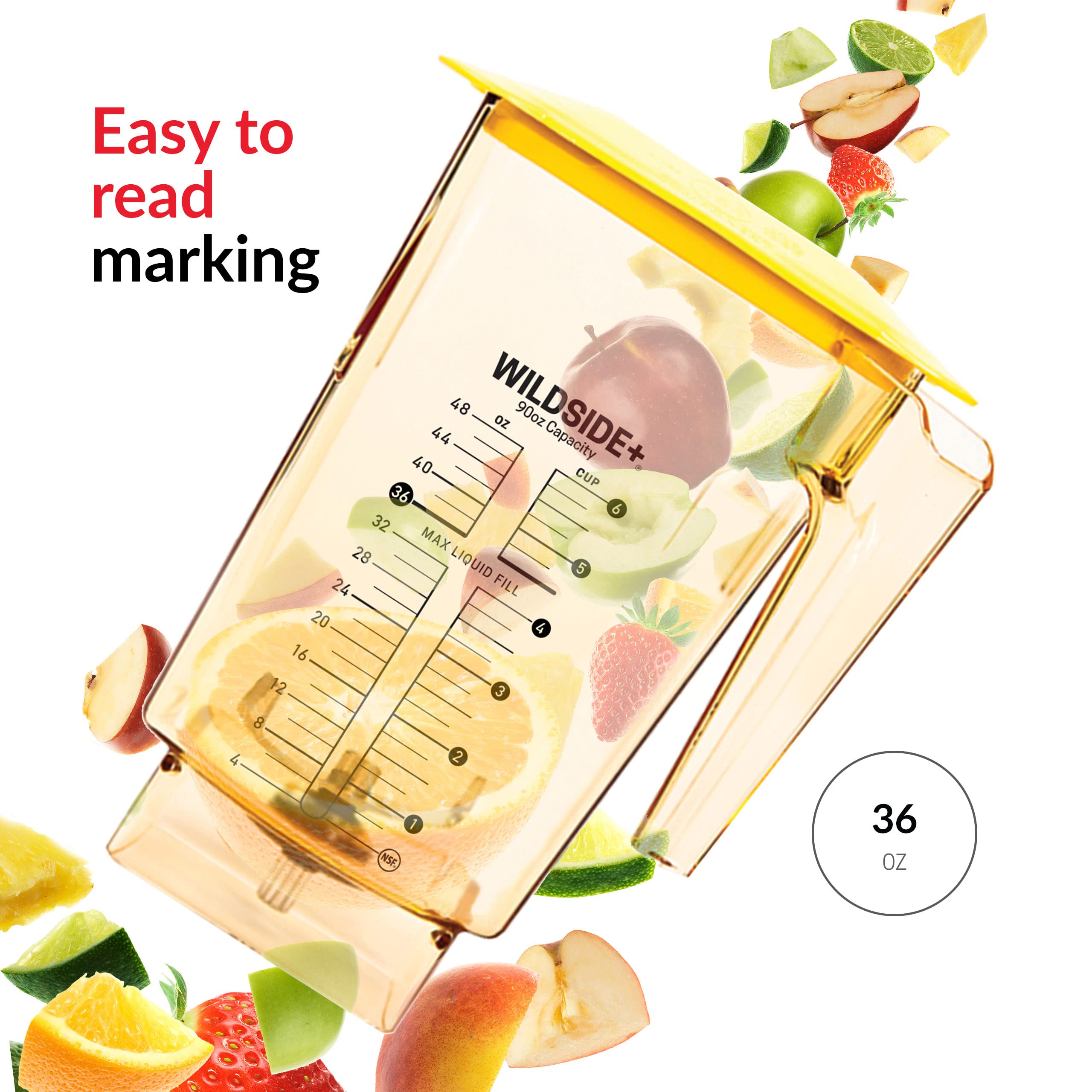 Blendtec 90 oz WildSide Commercial Blender Jar - 5-Sided Design - Replacement for Blendtec Blenders - 36 oz Capacity - Yellow - Perfect for Smoothies, Soups & Nut Butters