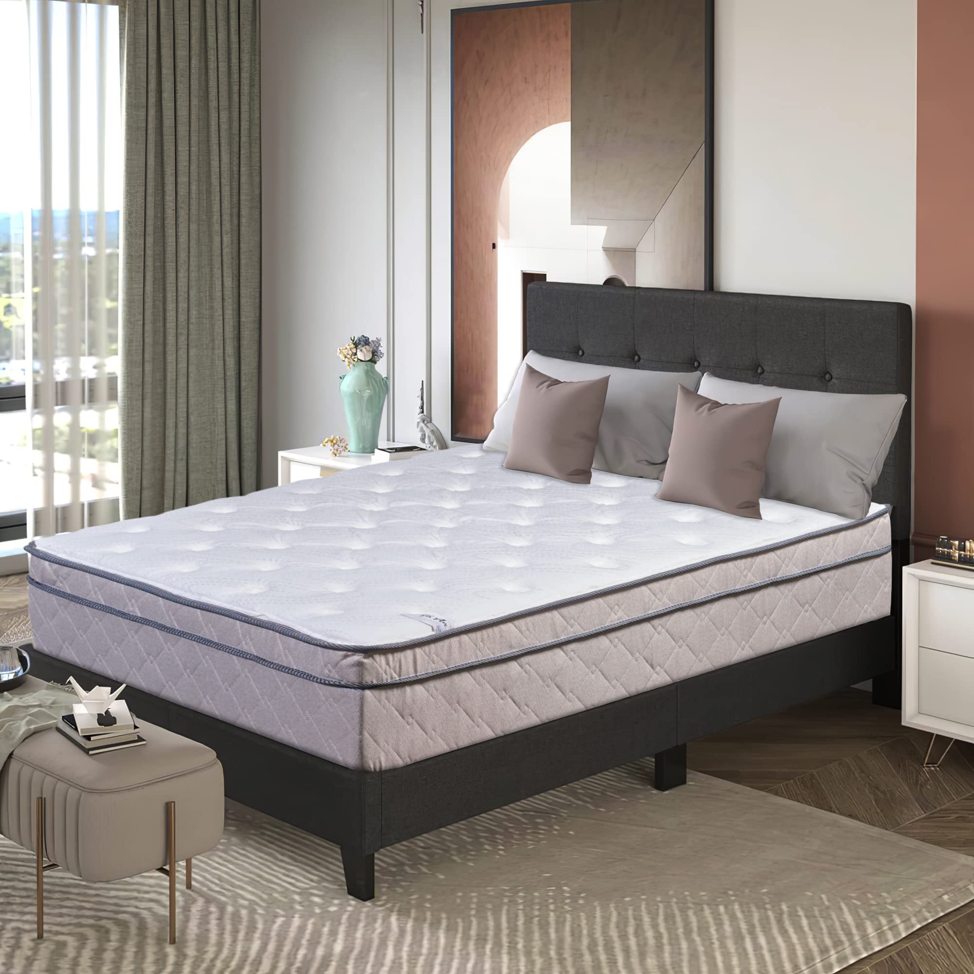 13-Inch Hybrid Eurotop Pillowtop Memory Foam Gel Innerspring Mattress - Twin XL Size, Medium Firmness for Back & Side Sleepers - Perfect for Guest Rooms, Dorms & Small Bedrooms