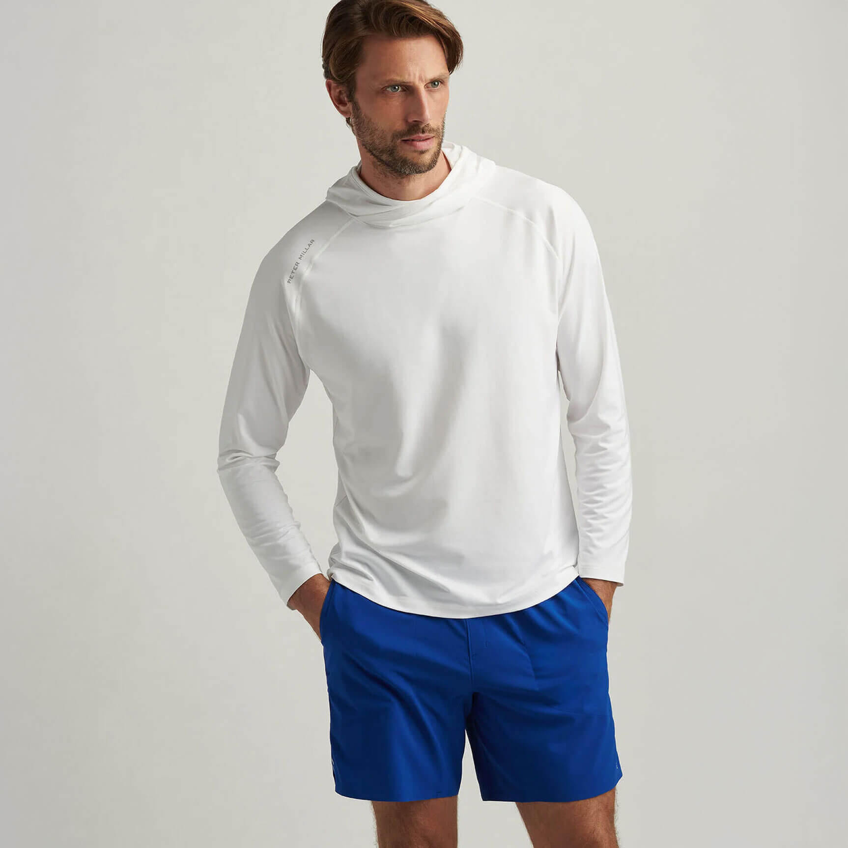 Peter Millar Men's Aurora Performance T-Shirt Hoodie - White | Moisture-Wicking & Breathable for Outdoor Activities & Workouts