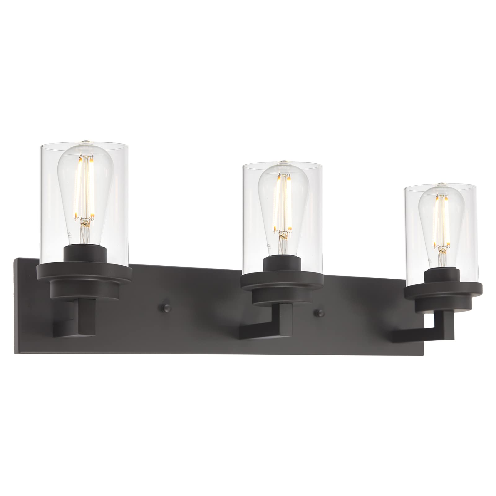 WULLUX 3-Light Industrial Wall Sconce Bathroom Vanity Light Fixture - Oil Rubbed Bronze Farmhouse Lighting with Clear Glass Shade - Perfect for Bathroom Mirror, Bedroom, Hallway & Stairway Wall Mount Lighting