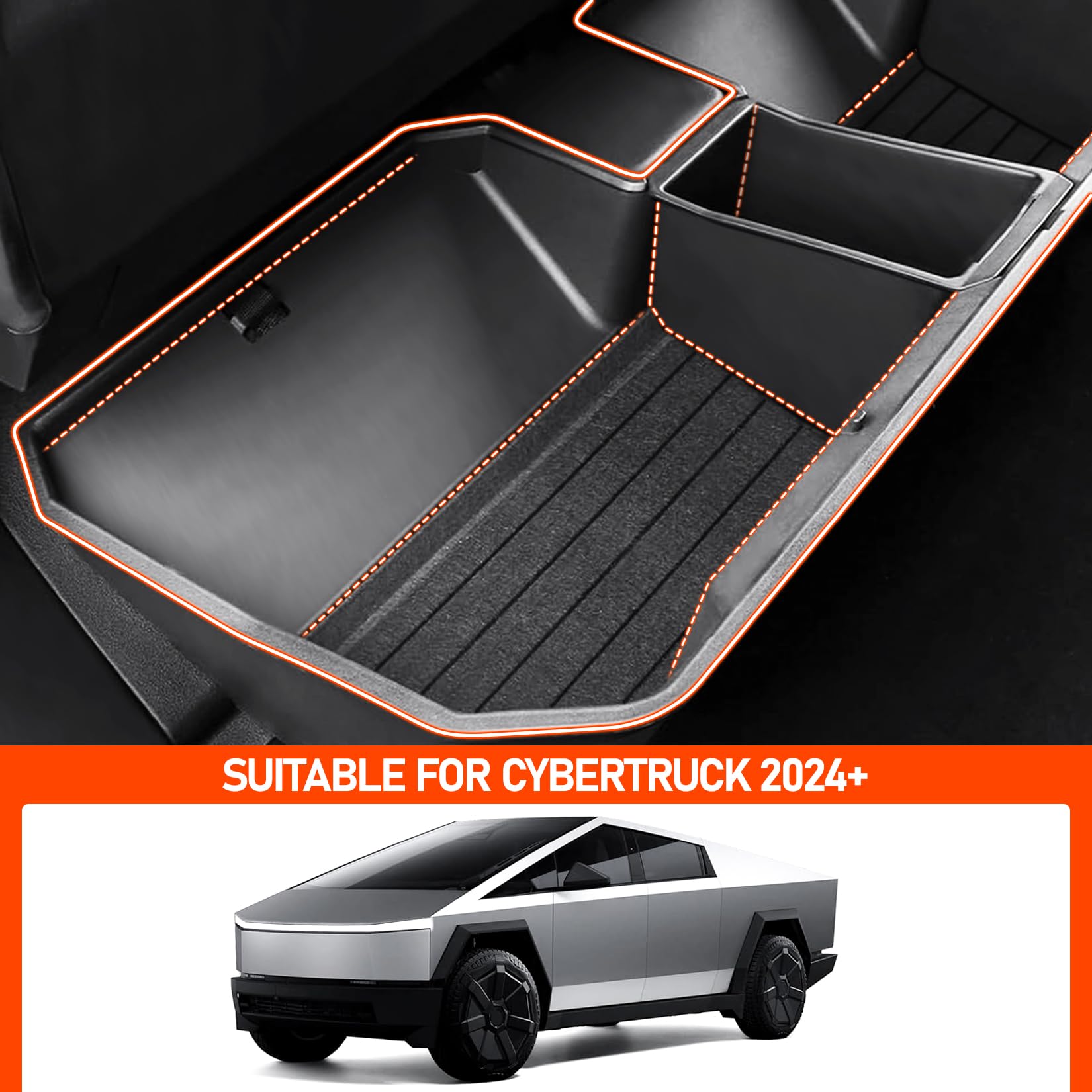LEPZ Upgraded Rear Under Seat Storage Box Organizer for Tesla Cybertruck 2024 | Modular Second Row Cargo Tool Box | Perfect for Camping Gear, Tools & Truck Accessories Storage