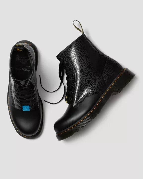 Dr. Martens 1460 Keith Haring Black & Multi Smooth Leather Boots - Unisex Punk Fashion Boots for Men & Women - Perfect for Streetwear, Concerts & Alternative Style