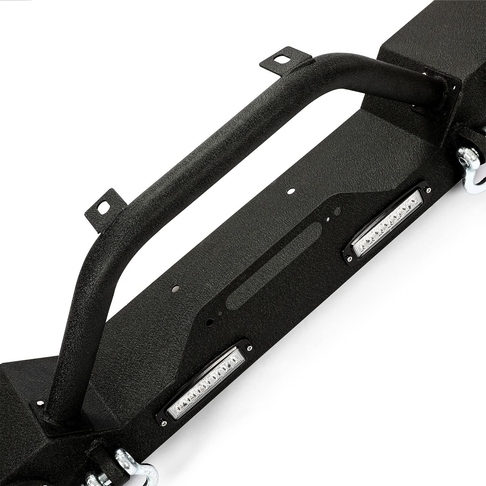 KUAFU Black Front Bumper with LED Lights, D-Rings & Winch Plate - Compatible with 2007-2025 Jeep Wrangler JK, Unlimited JL & Gladiator JT | Off-Road Adventure & Truck Protection Accessory