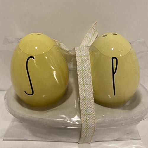 Rae Dunn Yellow Ceramic Salt and Pepper Shakers with Tray - Perfect for Kitchen, Dining Table, and Gift Giving