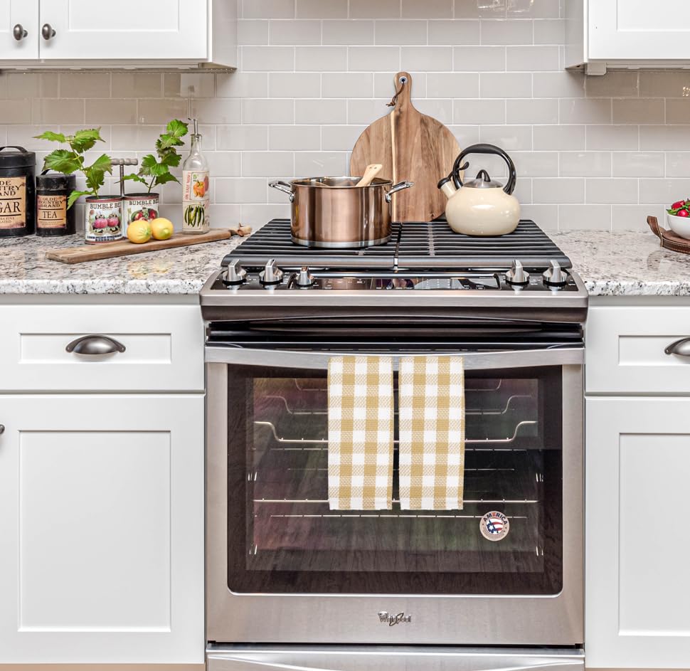 Tan Buffalo Plaid Cotton Kitchen Towels Set - 8-Piece for Washing & Drying Dishes