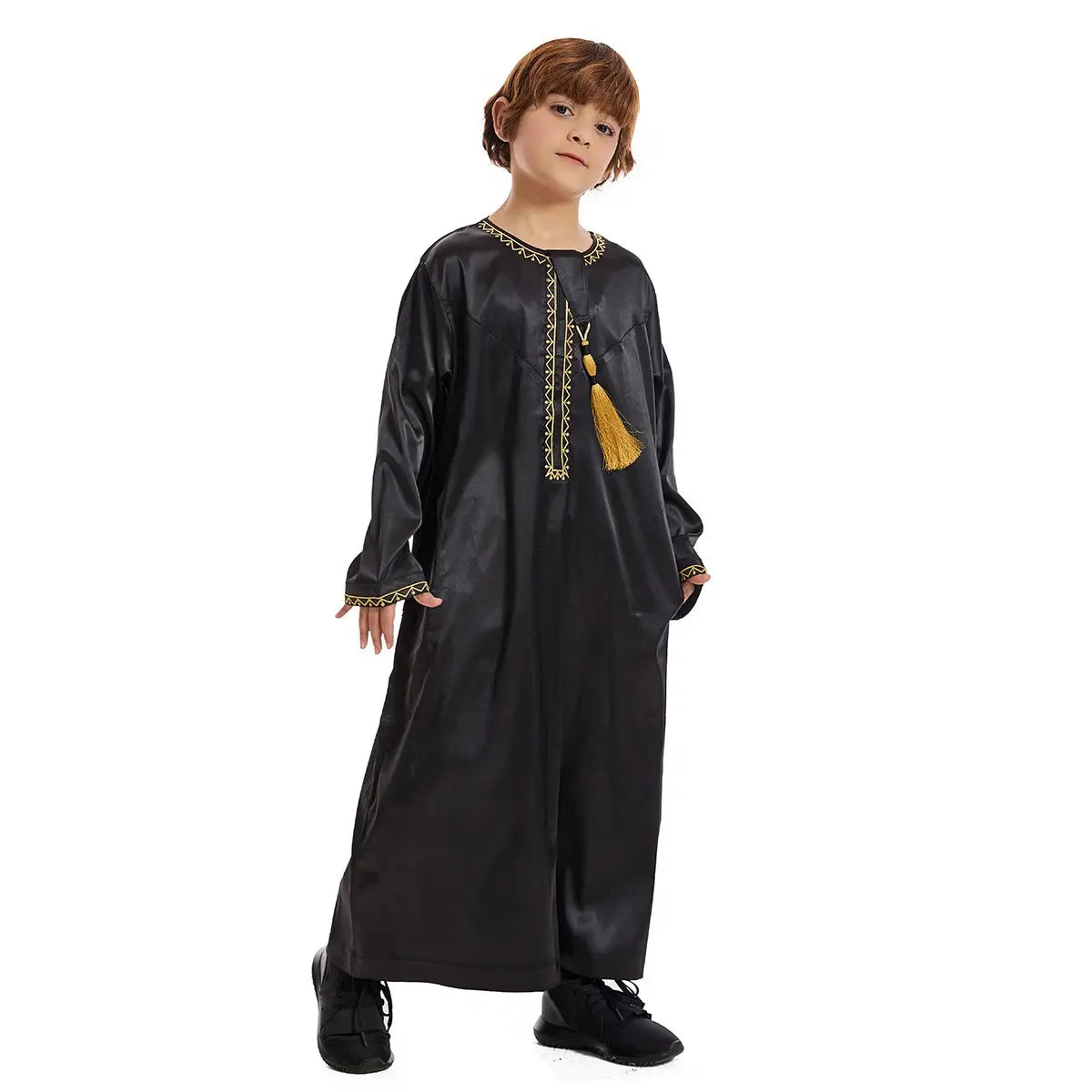 Traditional Middle Eastern Arab Boy Thobe Thawb with Tassel - Islamic Eid & Wedding Outfit for Kids - Perfect for Special Occasions & Cultural Events