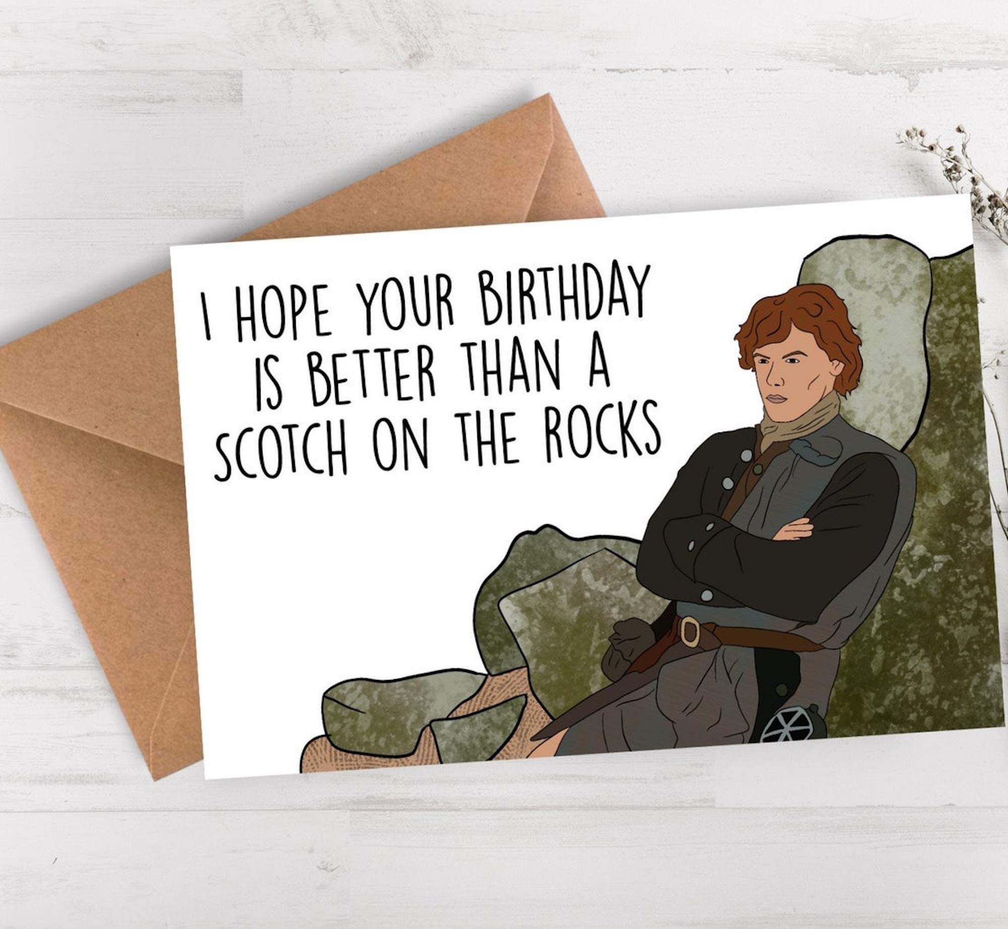 BALOR Outlander Birthday Greeting Card - Funny Scotch on the Rocks Design for Him & Her - 4.25 x 5.5 Inch Folded Cardstock - Perfect Gift for Jamie Fraser Fans | Great for Birthdays, Anniversaries & Special Occasions