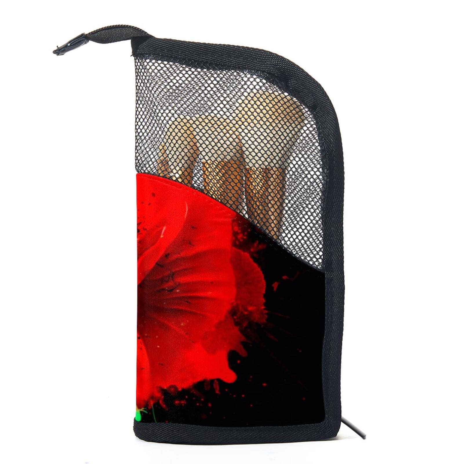 12-Piece Makeup Brush Organizer Bag with Portable Holder Case - Red Poppy Watercolor Design for Travel & Home Storage | Perfect for Makeup Artists & Beauty Enthusiasts
