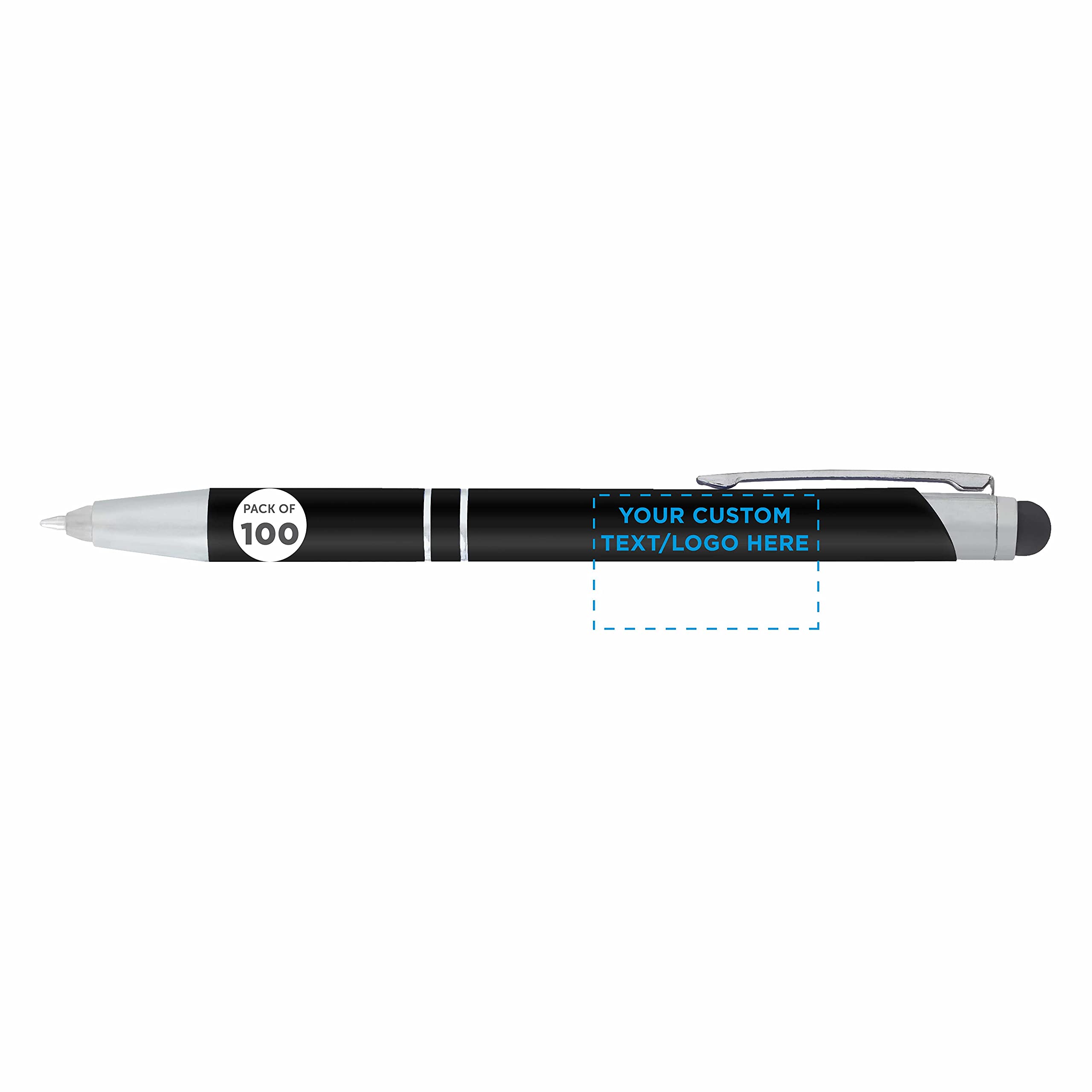 100 Pack Night Rite Stylus Metal Pens with Custom Text & Logo - LED Light, Twist Action Black Ink Pens - Perfect for Business Gifts, Trade Shows & Office Use