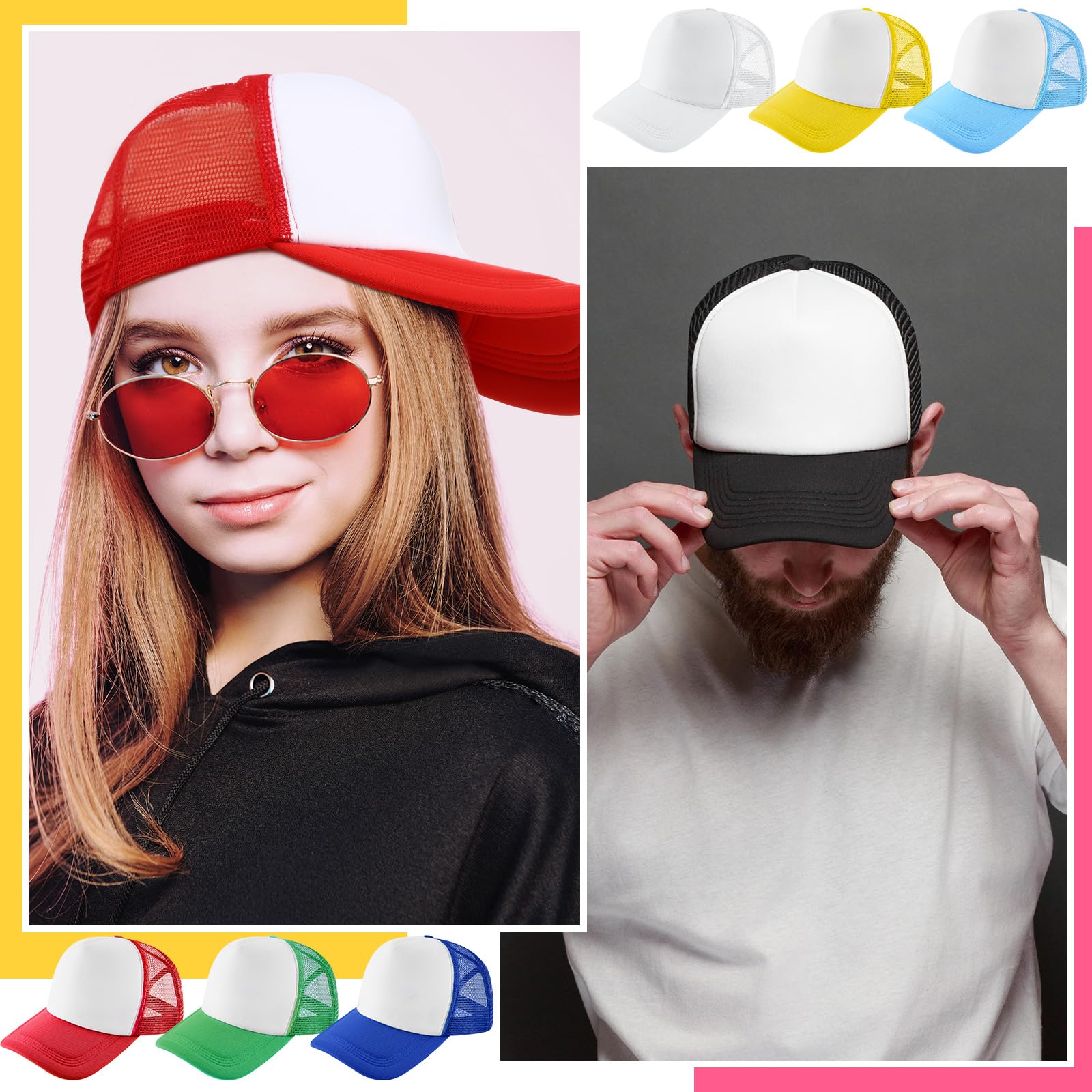 Hercicy 40 Pack Sublimation Blank Baseball Caps - Adjustable Mesh Trucker Hats for Men & Women - Polyester Golf Hats for Heat Transfer - Perfect for Sports, Outdoor Activities & Custom Printing