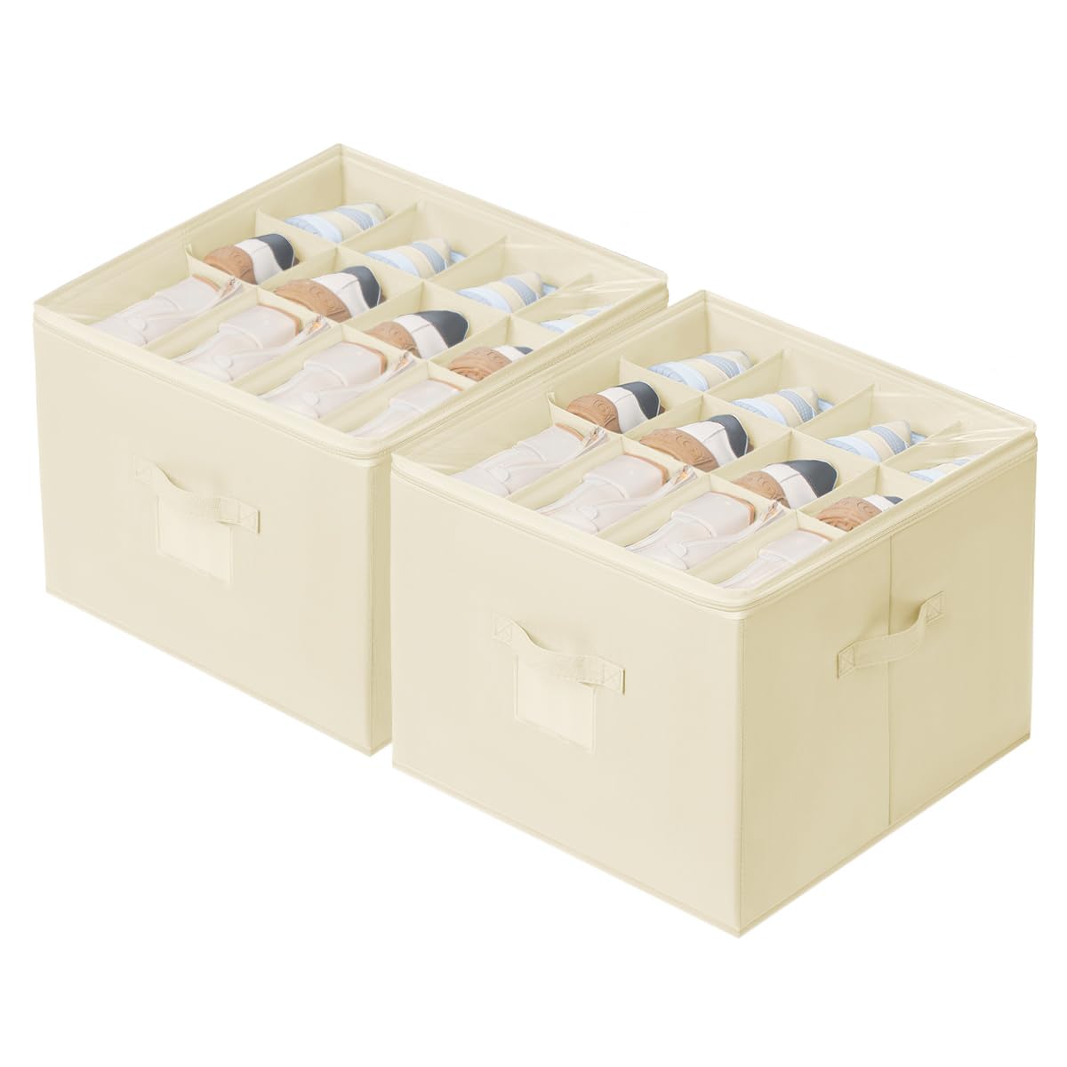 DIMJ 2-Pack Foldable Shoe Organizer for Closet & Entryway - Space Saving Shoe Storage Holder Fits 24 Pairs of Boots, Heels & Sneakers (Beige) - Perfect for Small Spaces, Apartment Living & Closet Organization