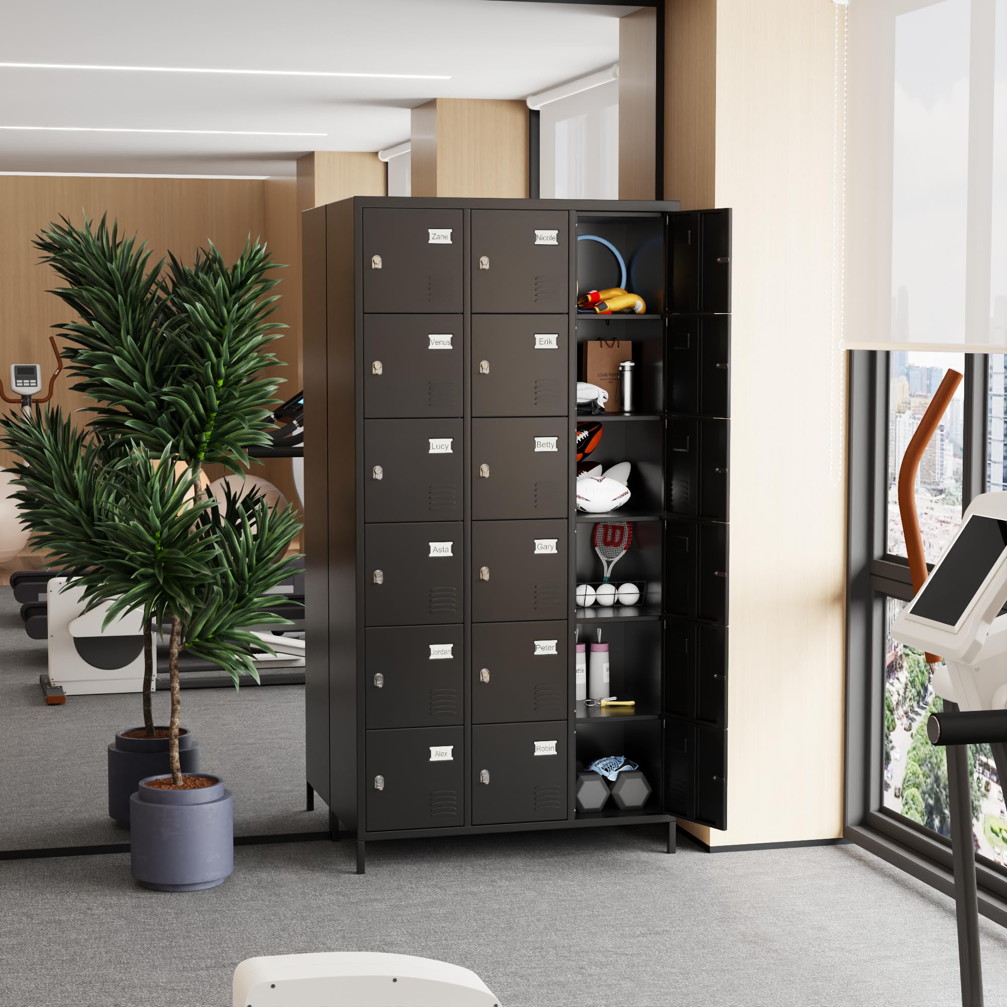 Aobabo 18-Door Black Steel Storage Locker Cabinet - Heavy Duty Metal Locker for School, Office, Gym, Bedroom - Industrial Storage Cabinet for Employees (Assembly Required) | Perfect for Employee Storage, School Changing Rooms & Gym Equipment Organization