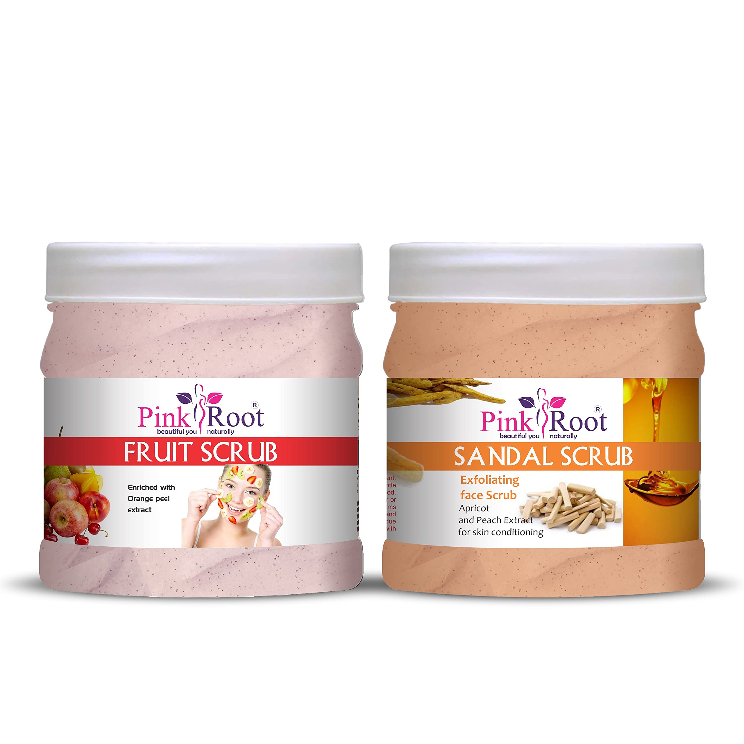 Pink Root Sandal & Fruit Scrub Set - 500gm Each - Natural Exfoliating Foot & Body Scrub for Soft Skin - Perfect for Spa Day, Pedicure & At-Home Skincare Routine