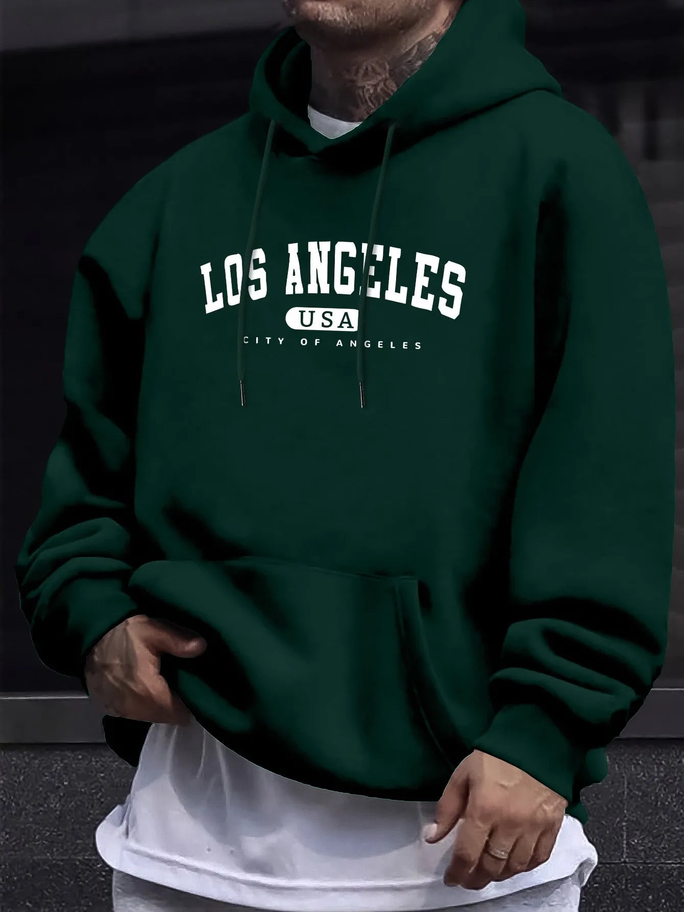 Los Angeles USA Print Men's Long Sleeve Cotton Hoodie - Casual Drawstring Pullover for Autumn & Winter | Streetwear, Gym, Outdoor Activities