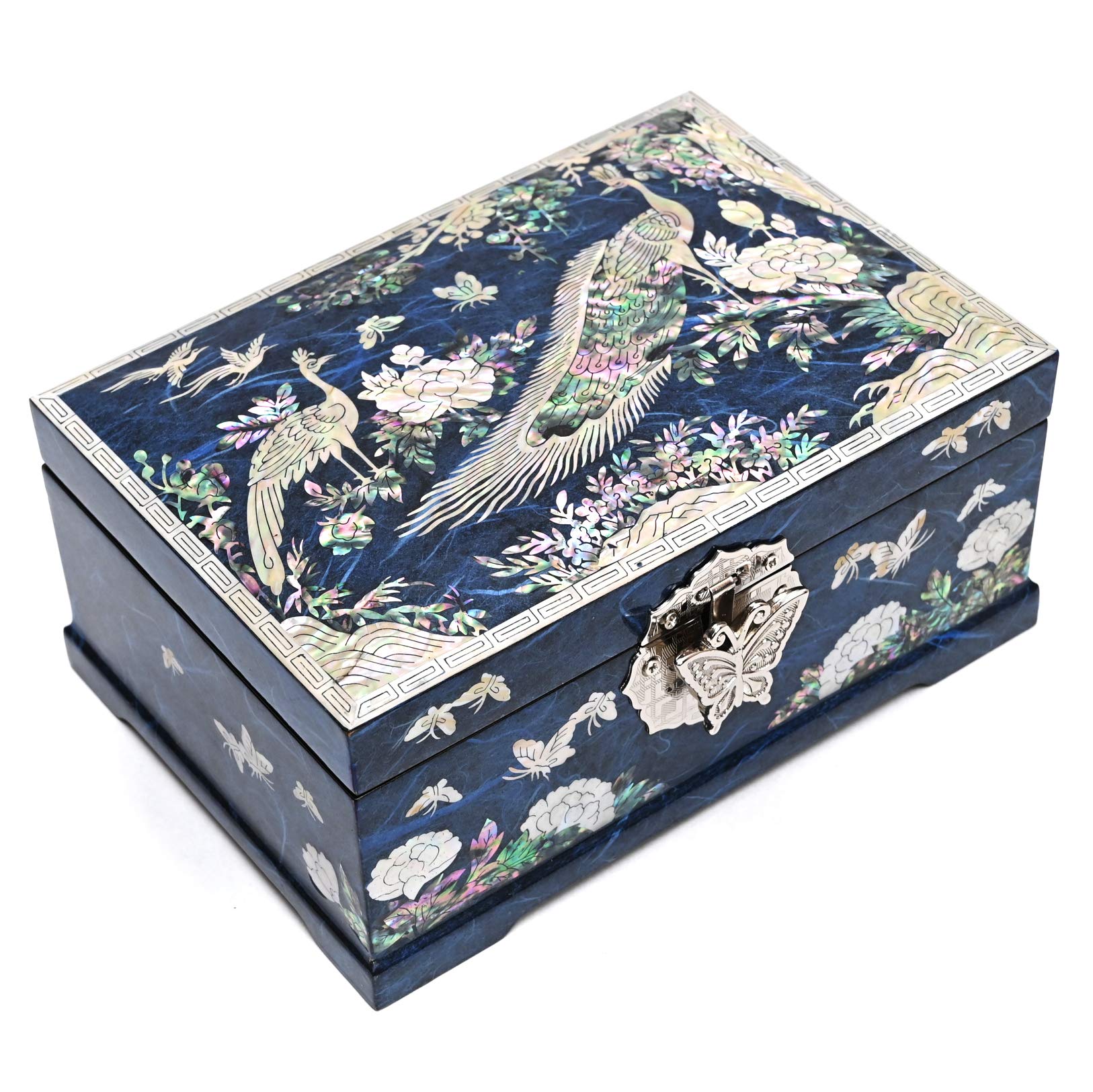 Elegant Mother of Pearl Jewelry Box with Multilevel Peacock Design - Perfect for Jewelry Storage, Gift Giving & Home Decor
