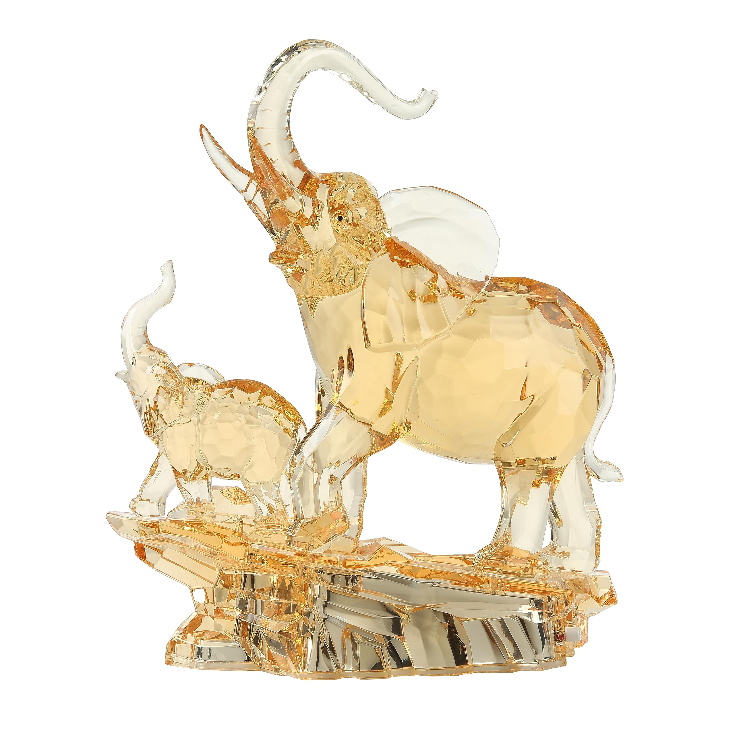13.87'' Lucky Feng Shui Acrylic Elephant Statue - Mother & Baby African Elephant Figurine with Raised Trunk, Home Decor Gift for Mom, Housewarming, Office Desk & Meditation Space Decoration